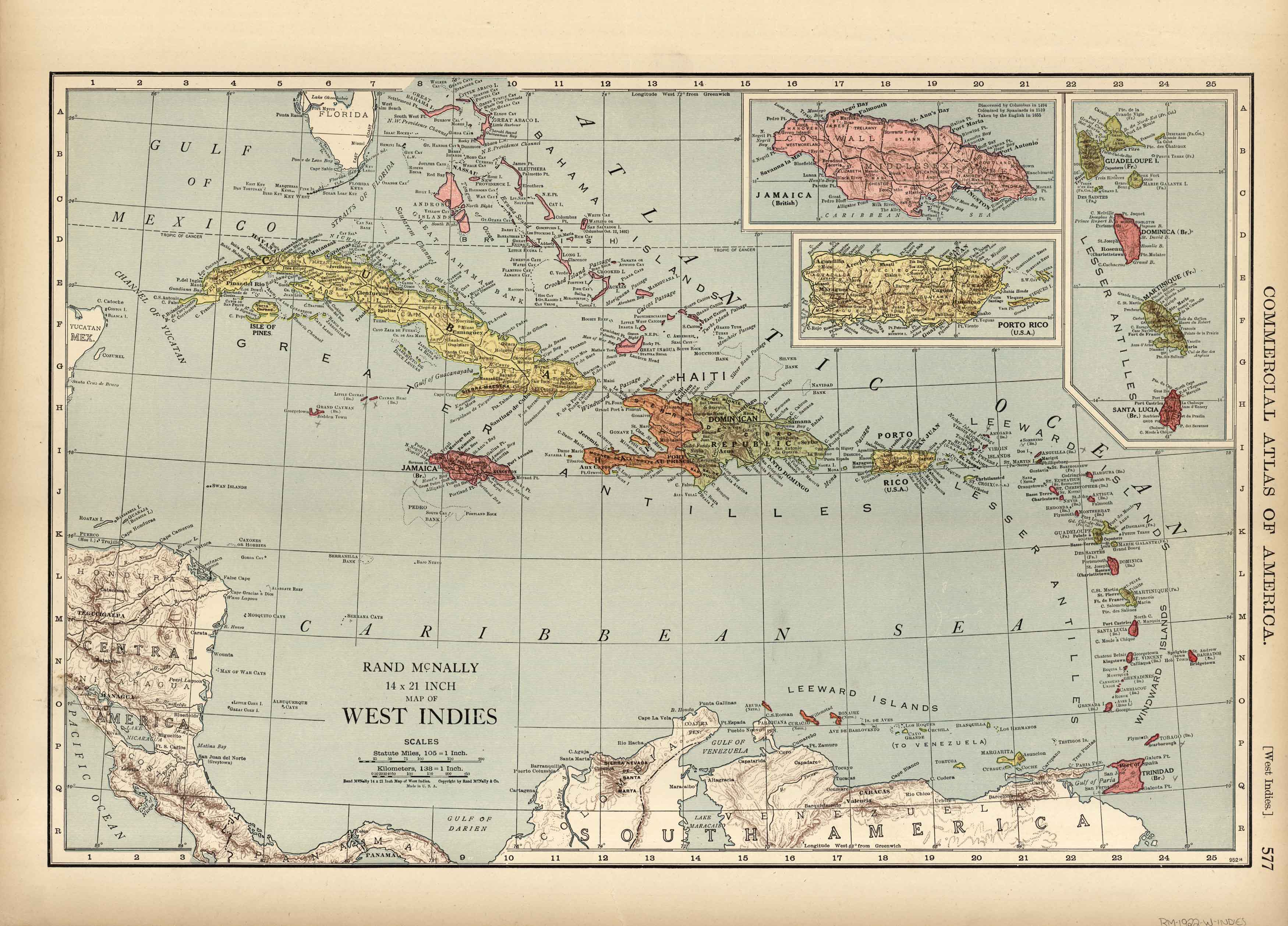 McNally's 1922 Map of the West Indies - Art Source International