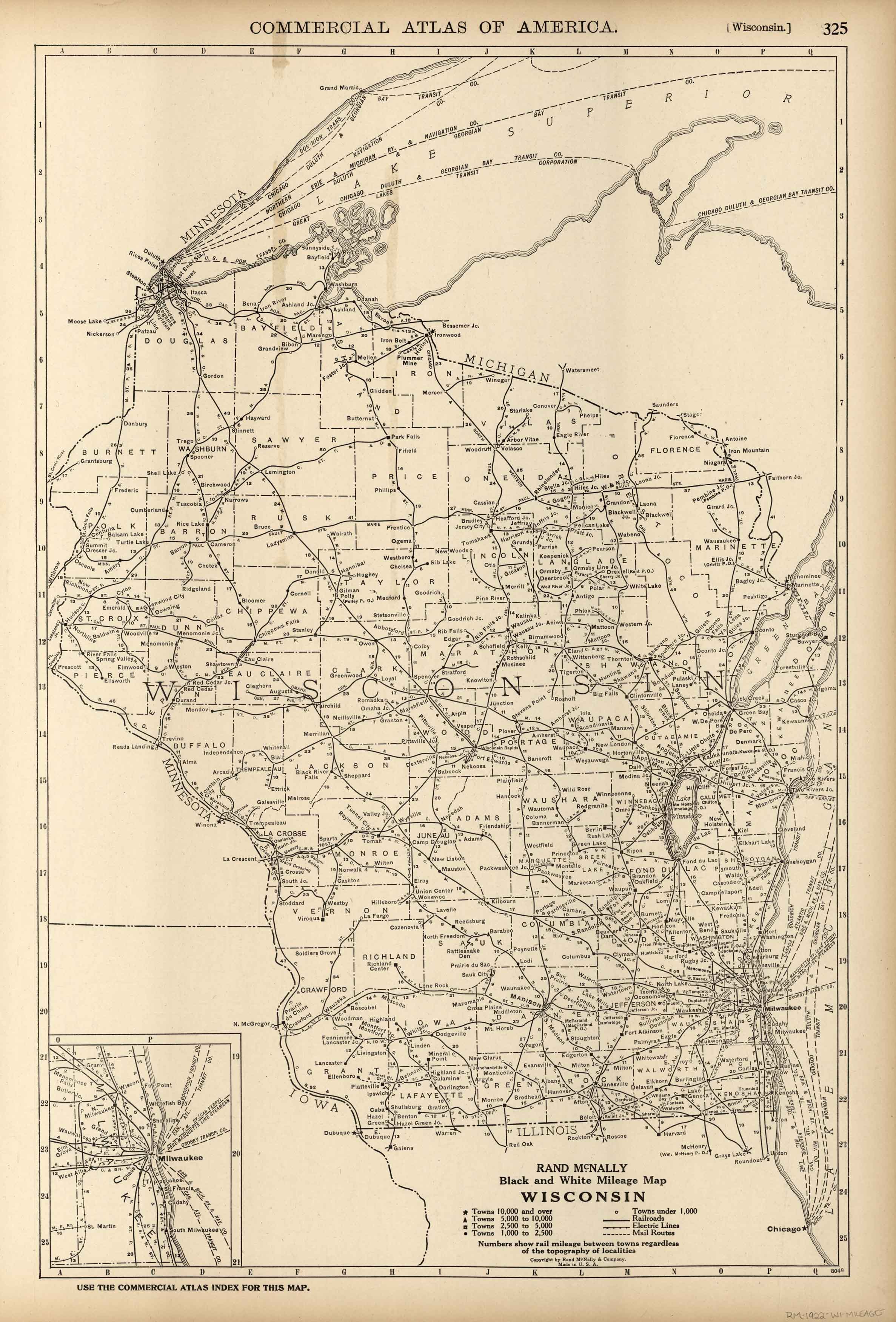 McNally's 1922 Mileage Map of Wisconsin - Art Source International