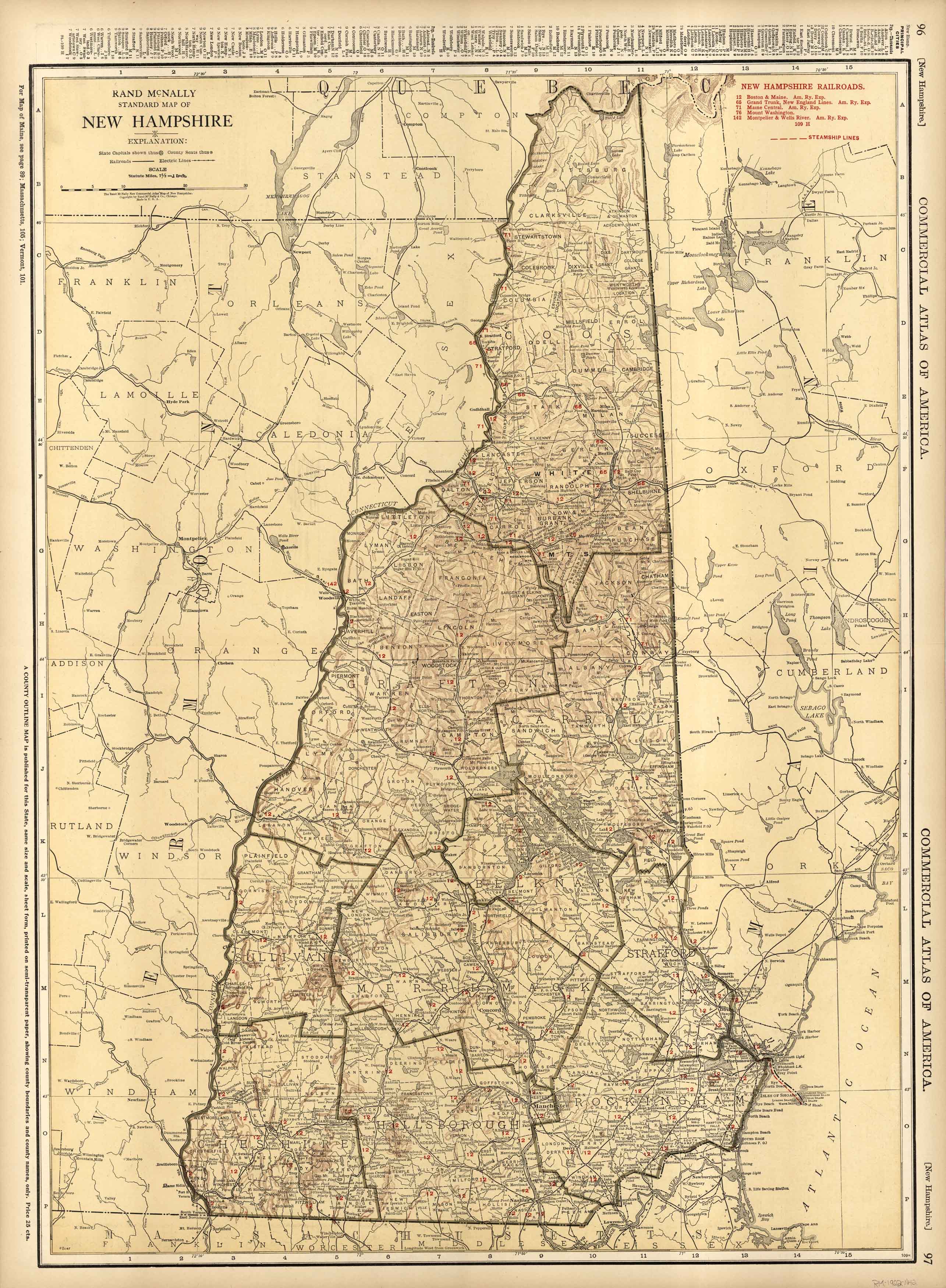 McNally's 1922 Map of New Hampshire - Art Source International