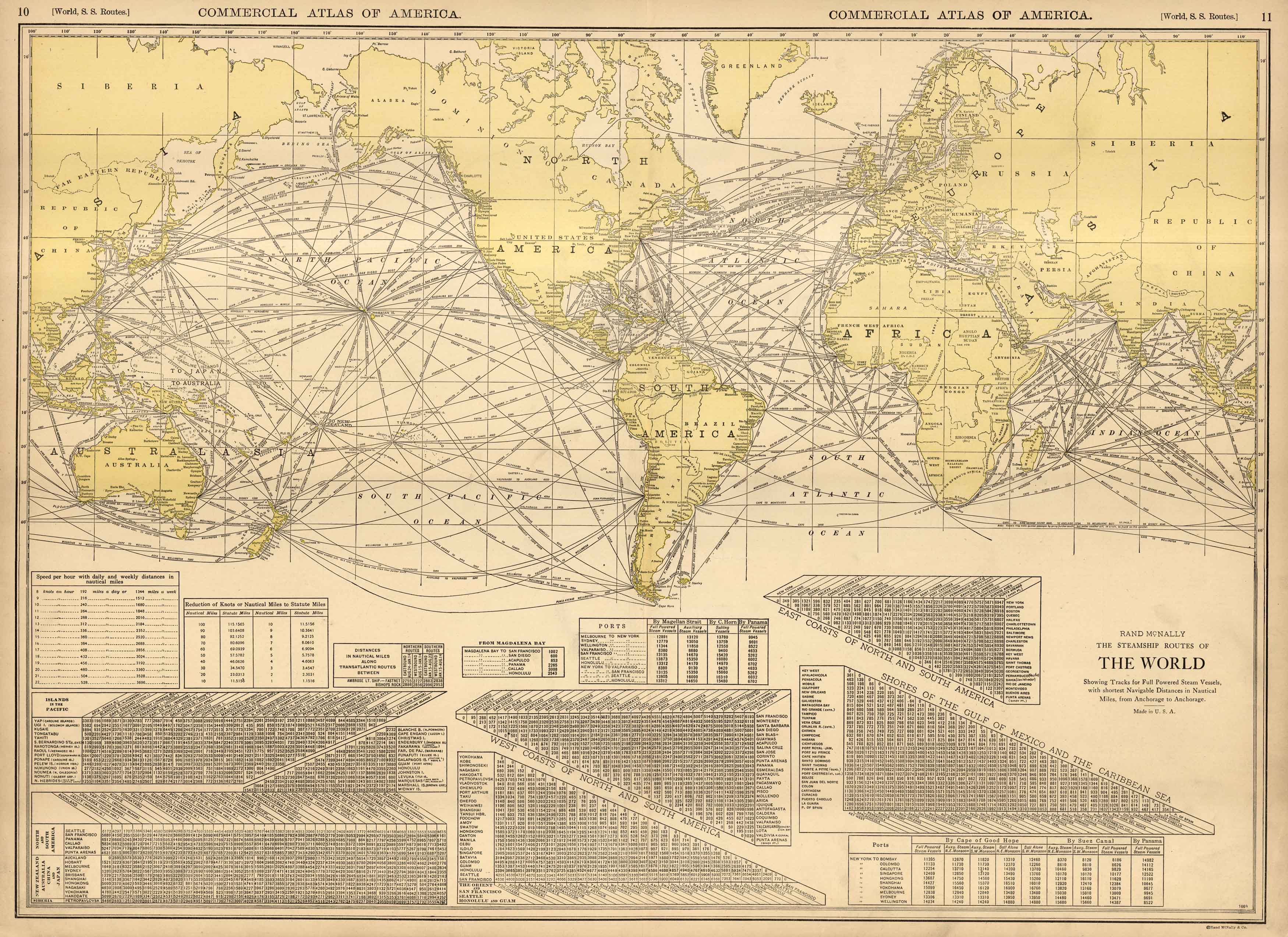 McNally's 1922 Map of the Steamship Routes of the World Art Source