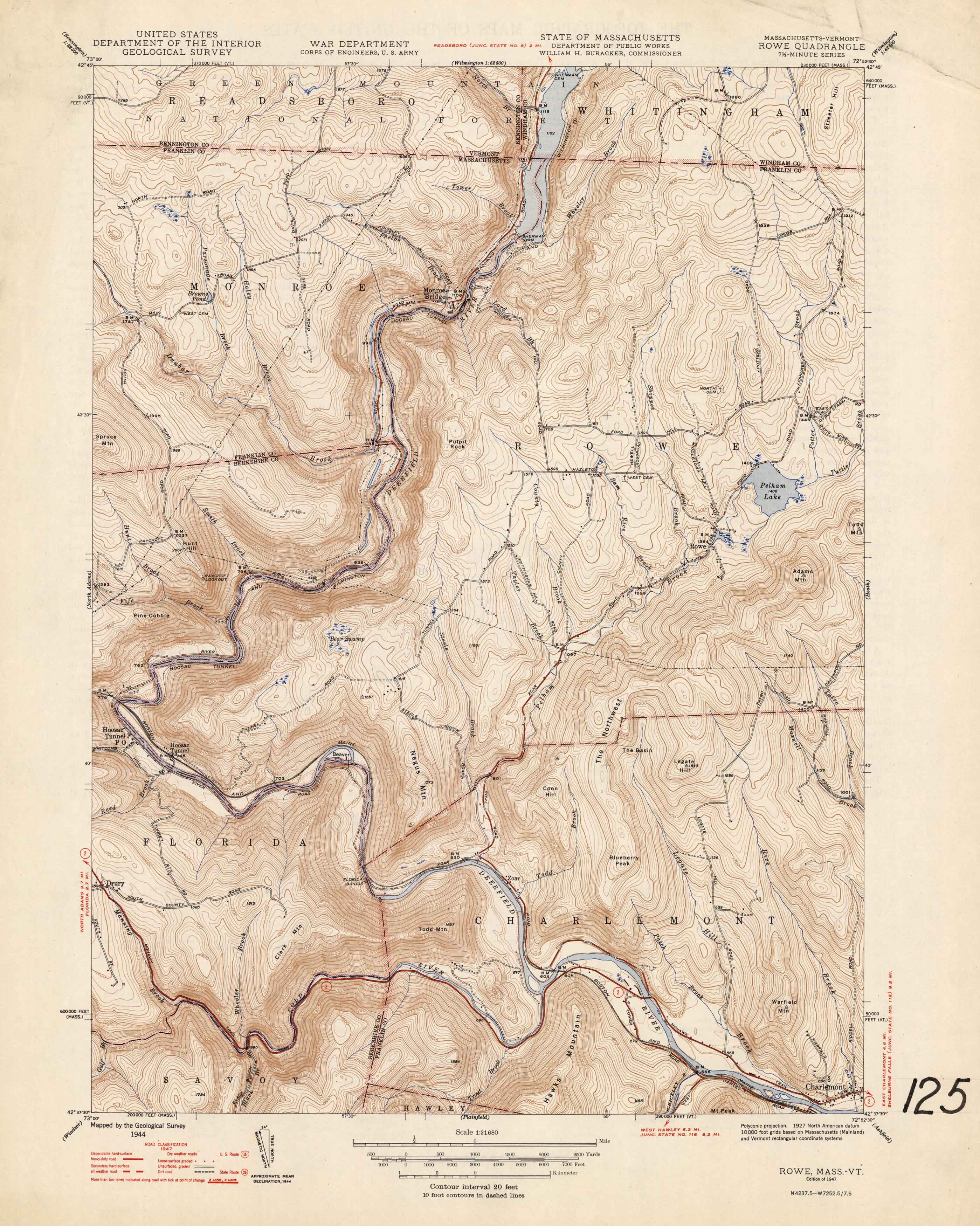 U.S. Geologic Survey 1947 Map of Rowe, Massachusetts - Art Source ...