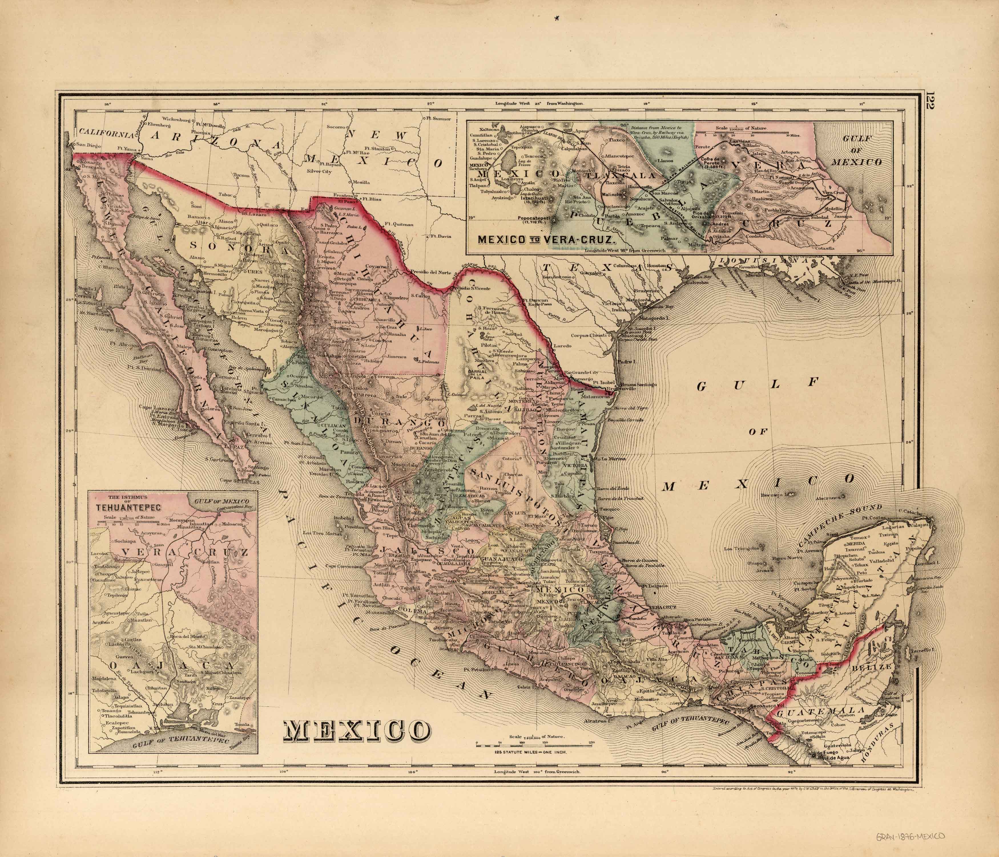 Gray's 1876 Map of Mexico - Art Source International