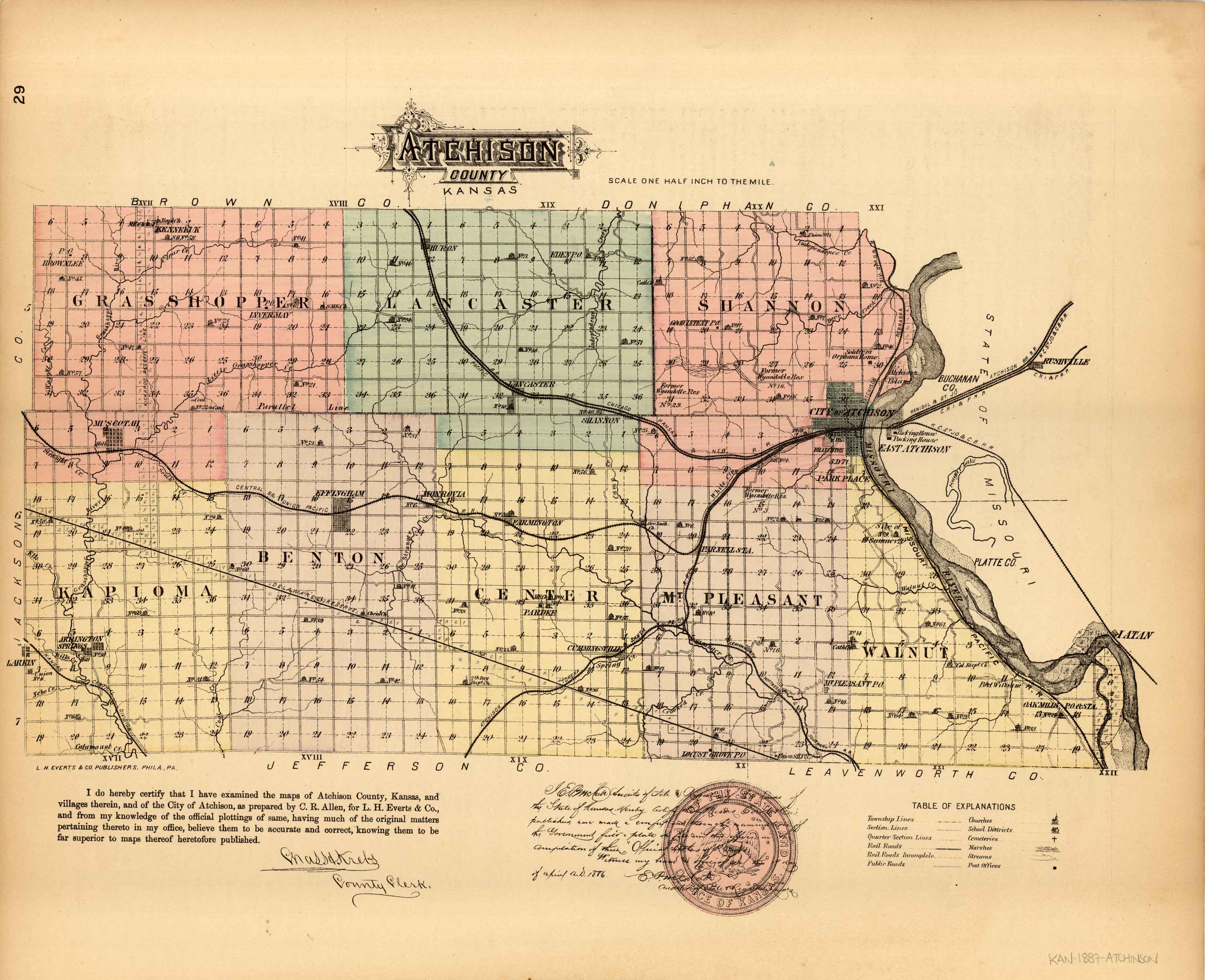 L.H. Evert's 1887 Map of Atchison County, Kansas Art Source International