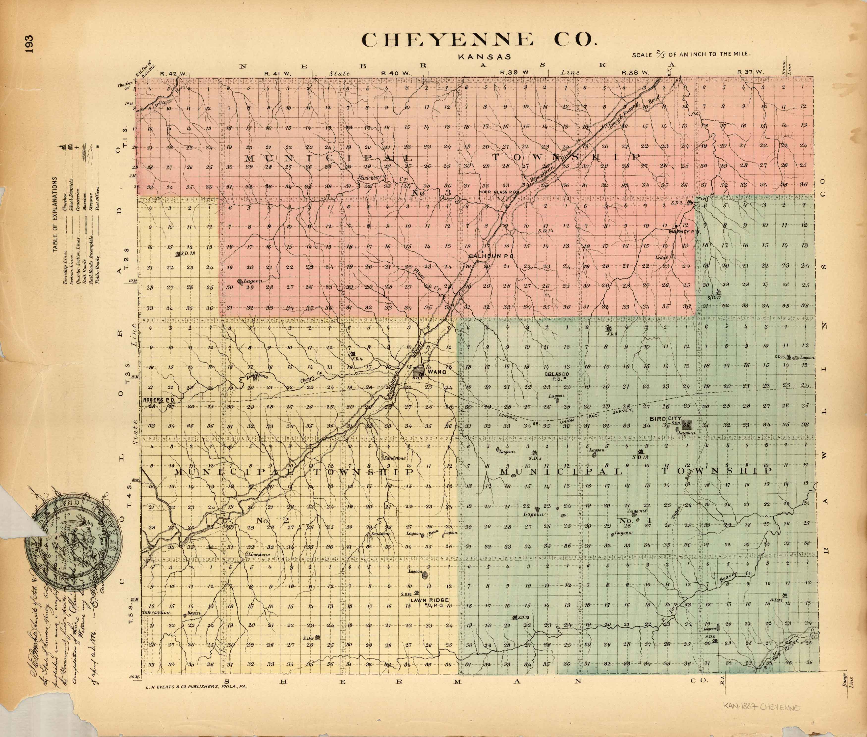 L.H. Evert's 1887 Map of Cheyenne County, Kansas - Art Source International