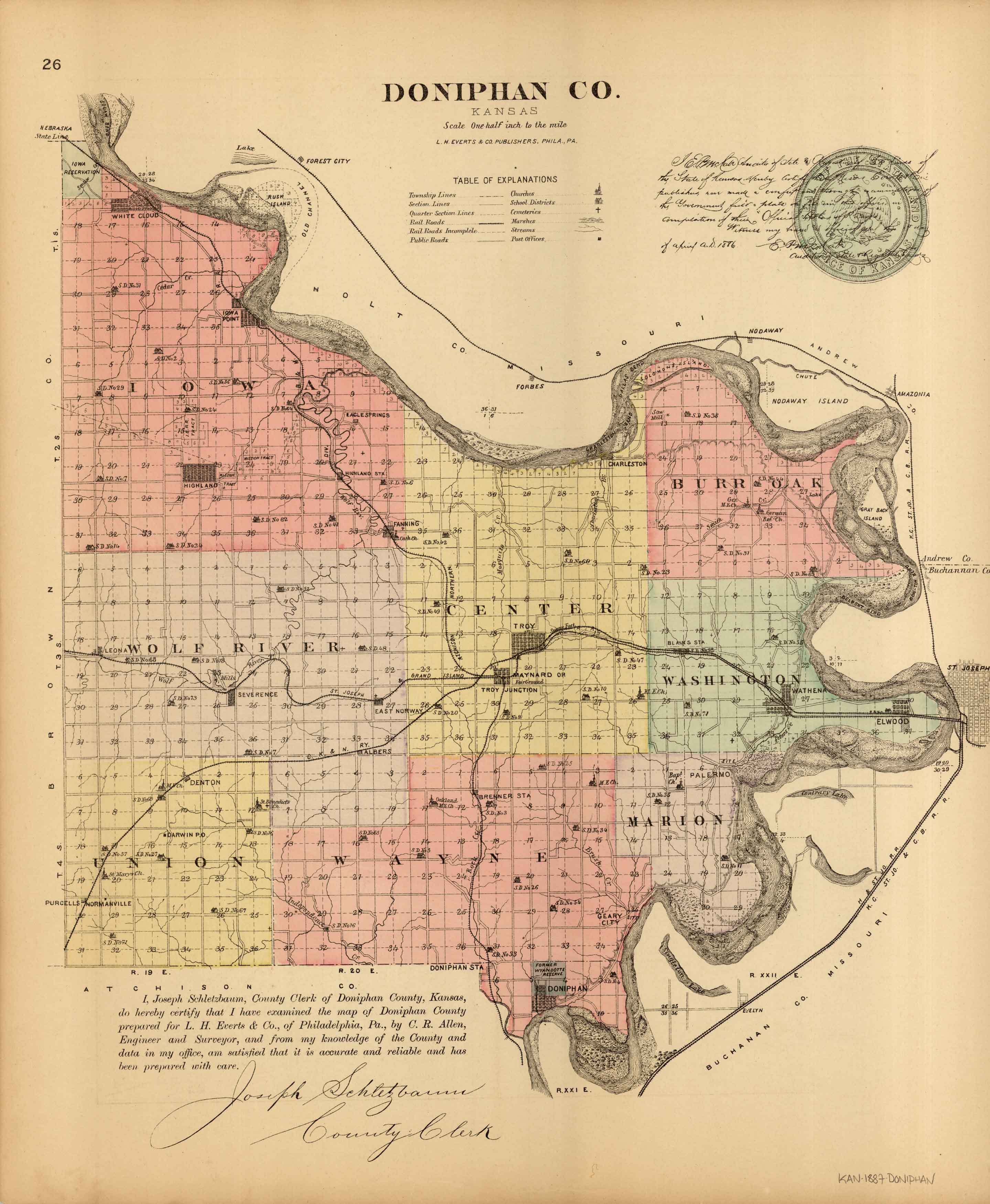 L.H. Evert's 1887 Map of Doniphan County, Kansas Art Source International
