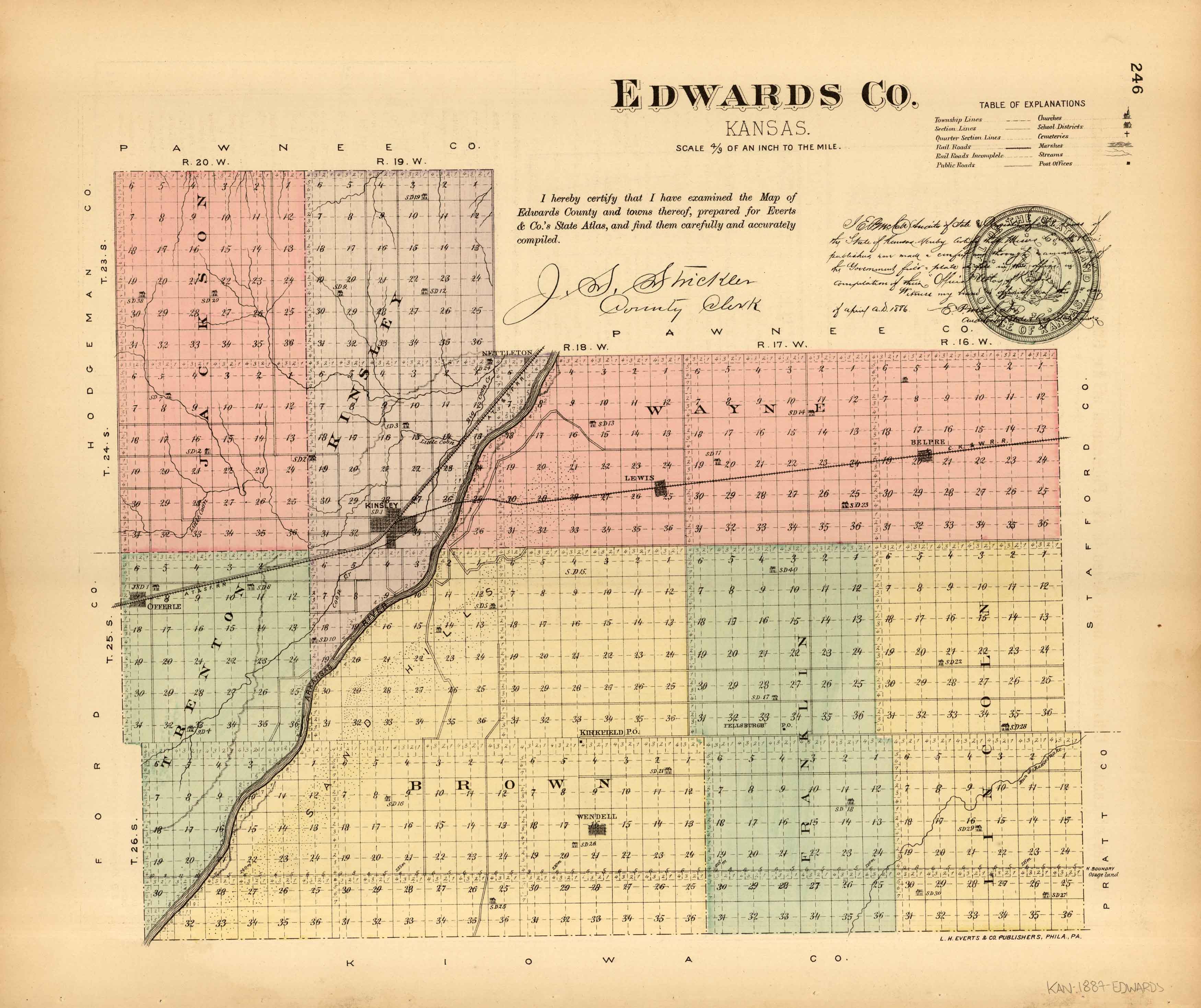 L.H. Evert's 1887 Map of Edwards County, Kansas Art Source International