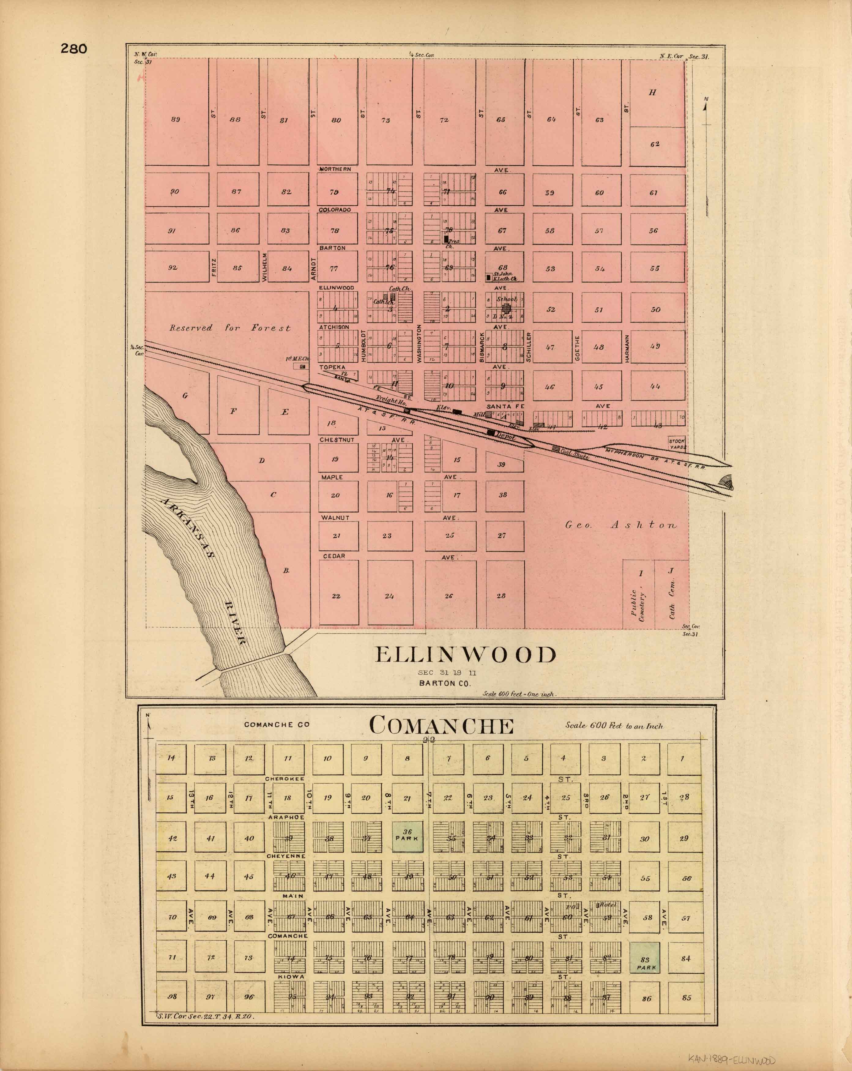 L.H. Evert's 1887 Map of Ellinwood and Comanche, Kansas Art Source International