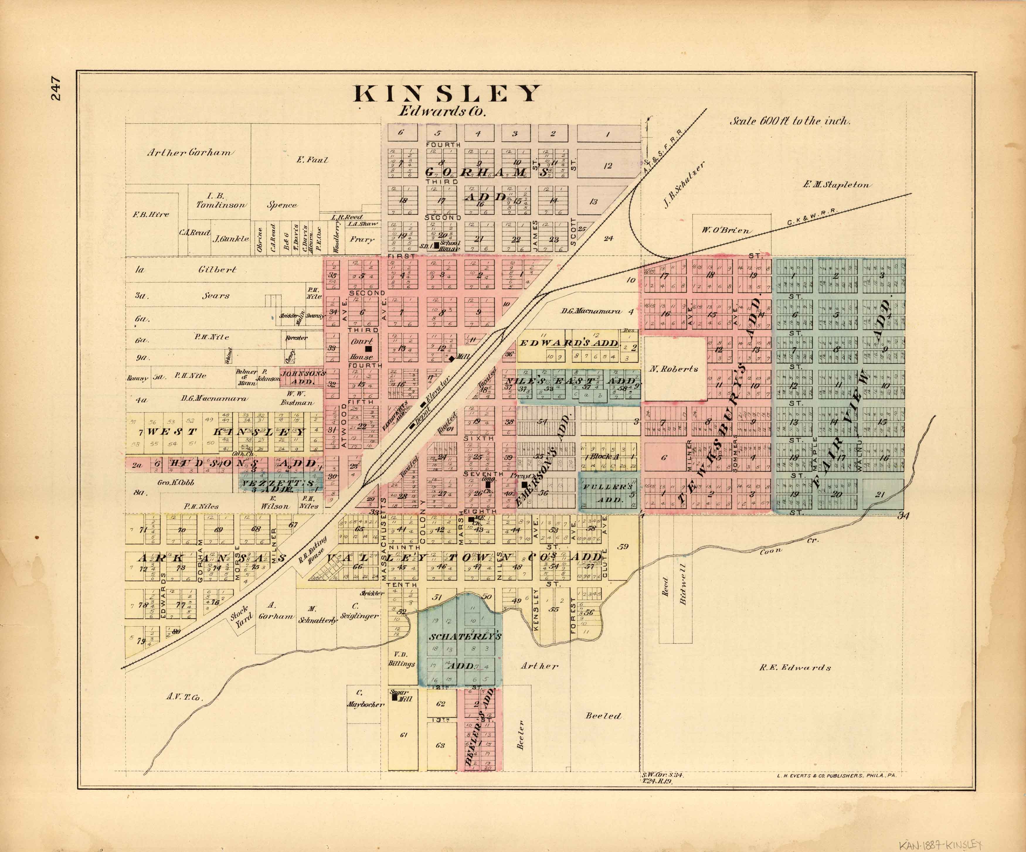 L.H. Evert's 1887 Map of Kinsley, Kansas Art Source International