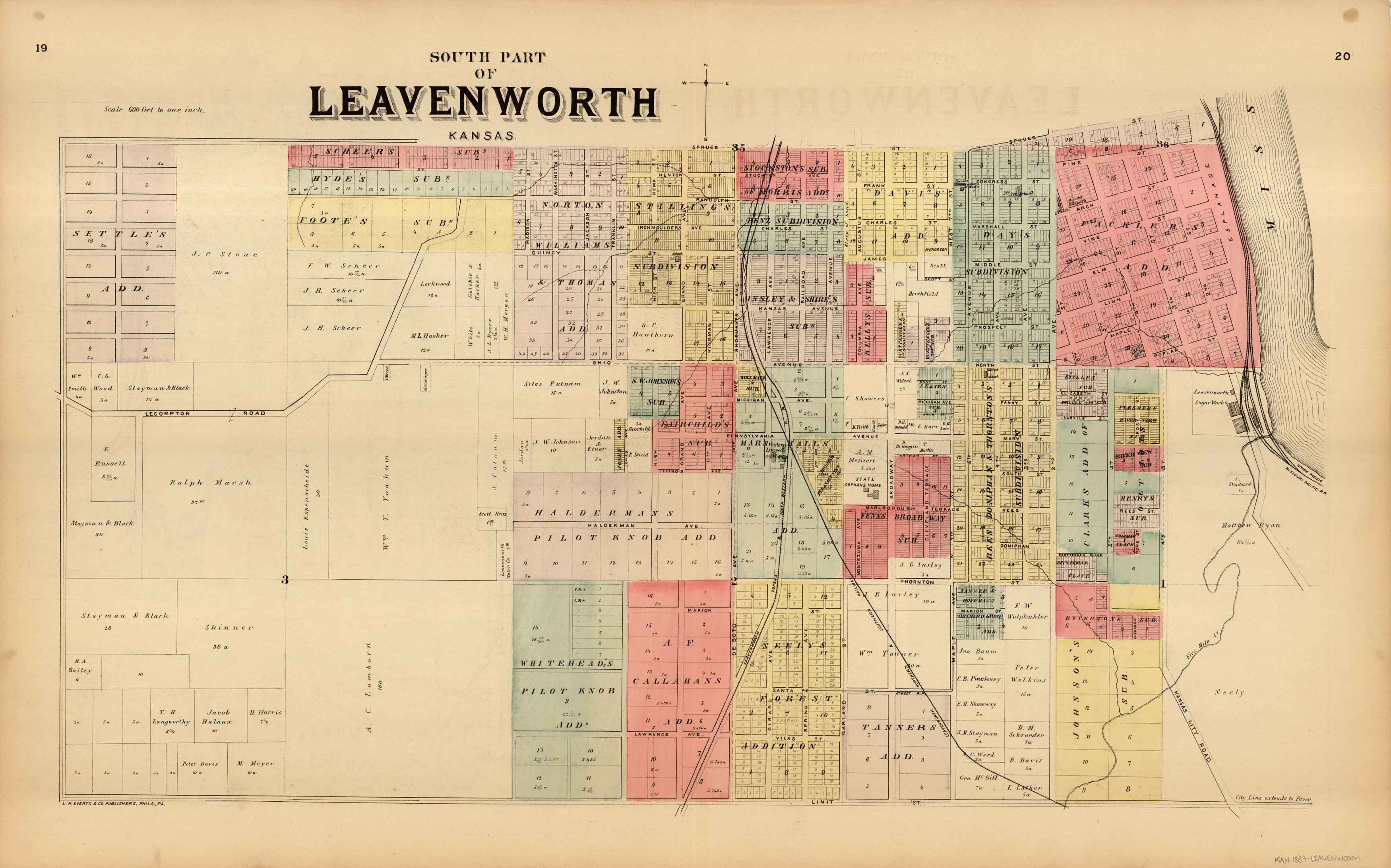 L.H. Evert's 1887 Map of the South Part of Leavenworth, Kansas Art