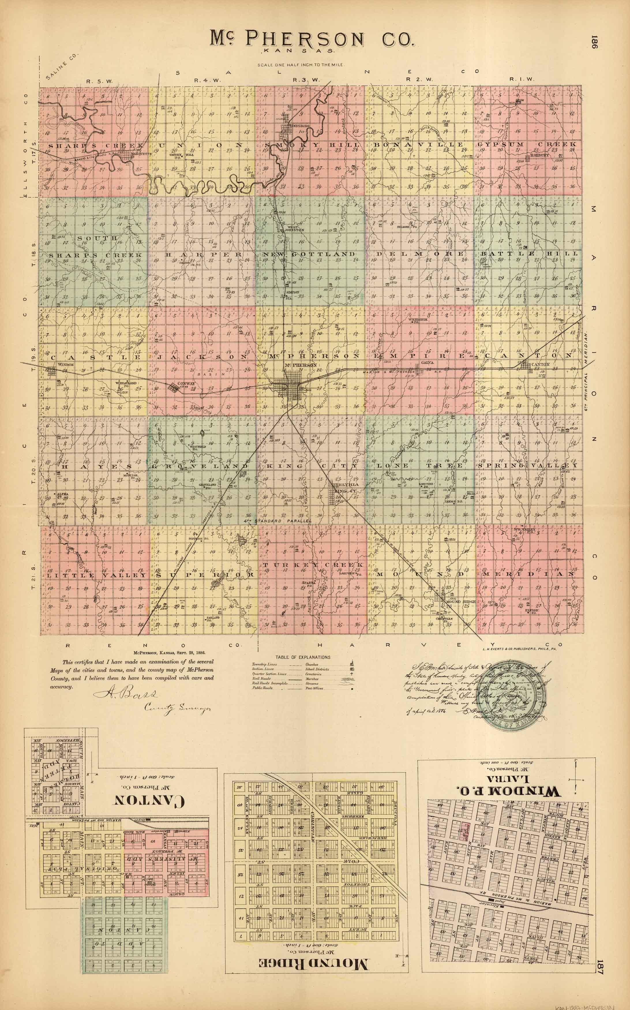 L.H. Evert's 1887 Map of McPherson County, Canton, Mound Ridge, and ...