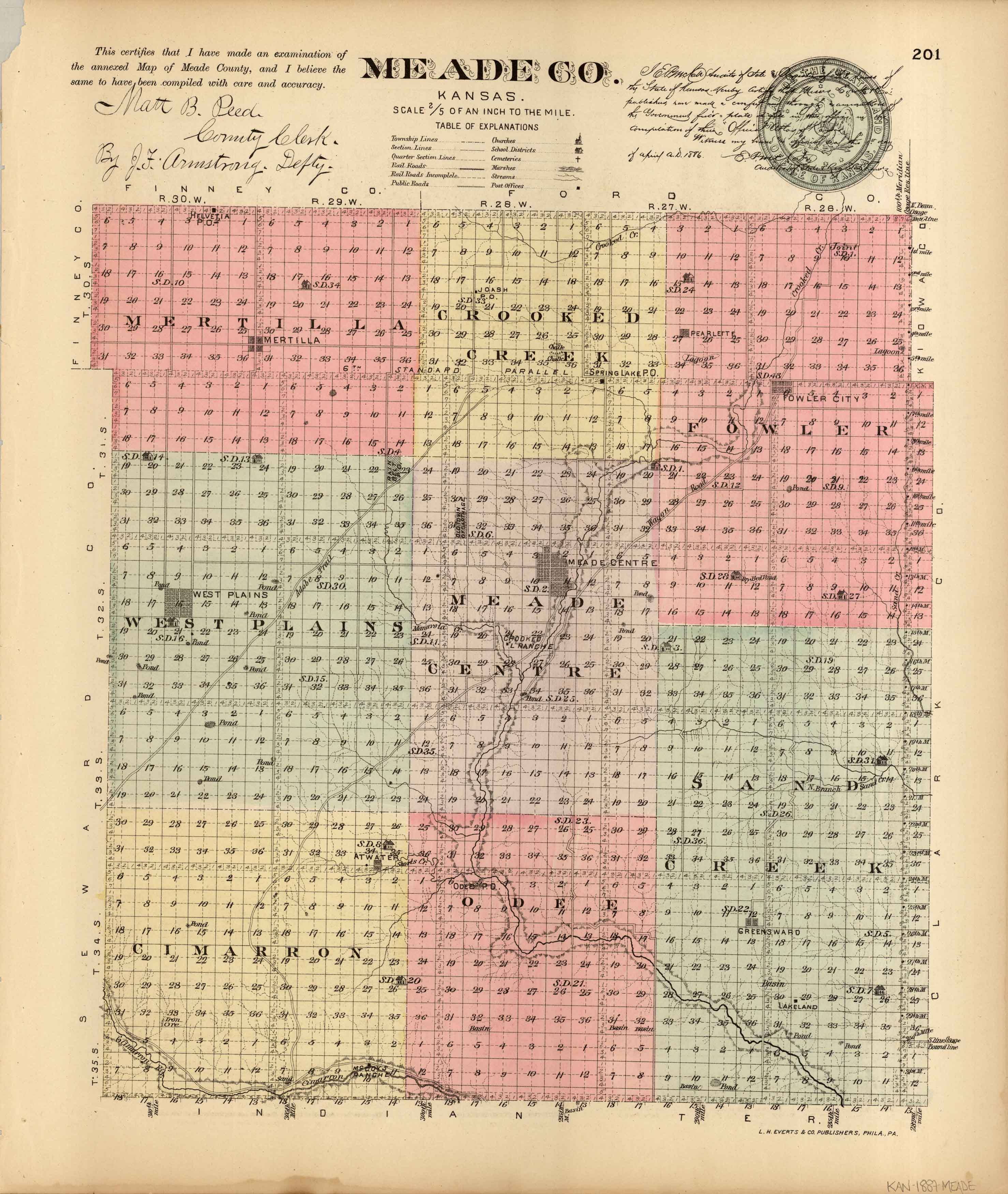 L.H. Everts 1887 Map of Meade County, Kansas - Art Source International