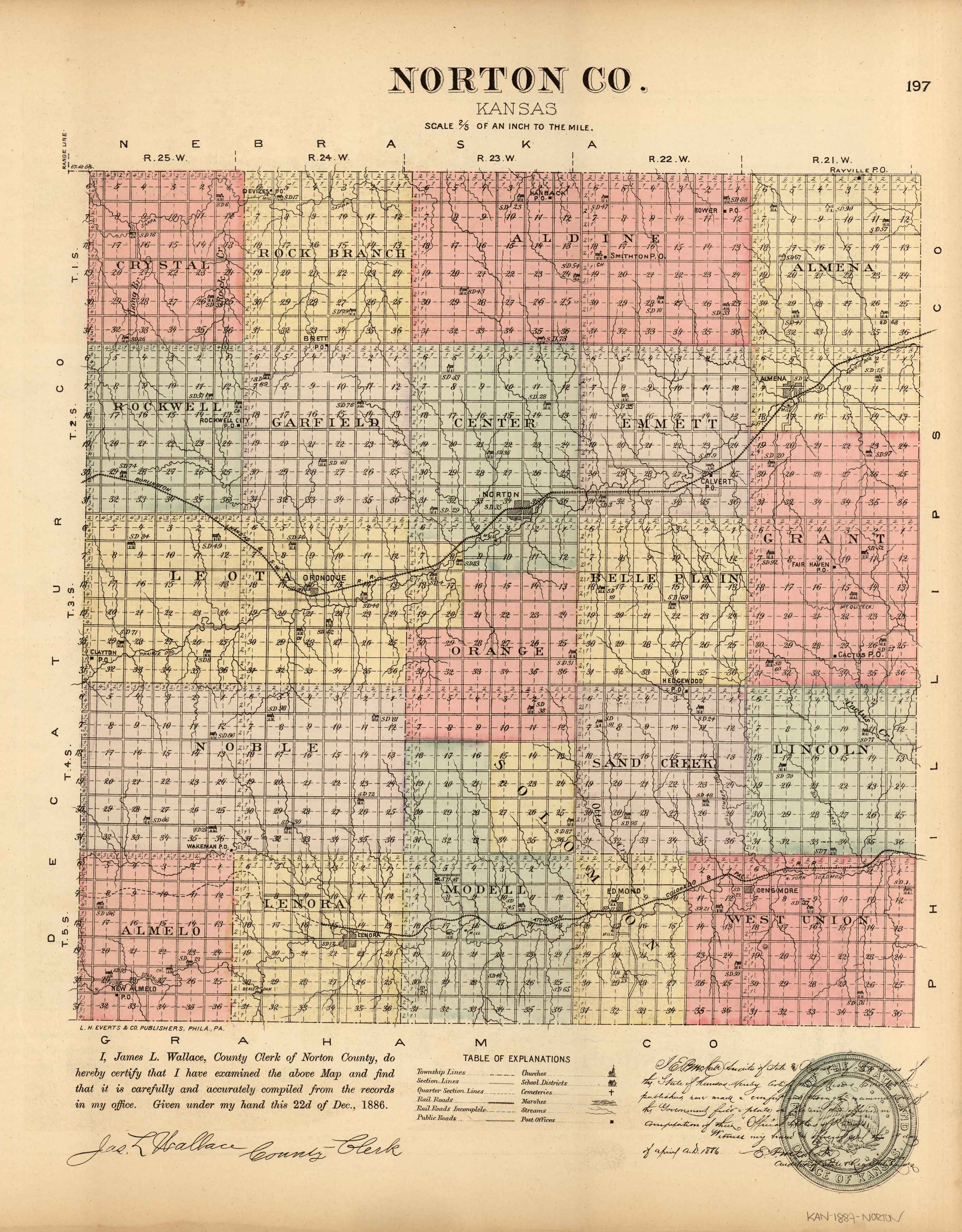 L.H. Evert's 1887 Map of Norton County, Kansas Art Source International