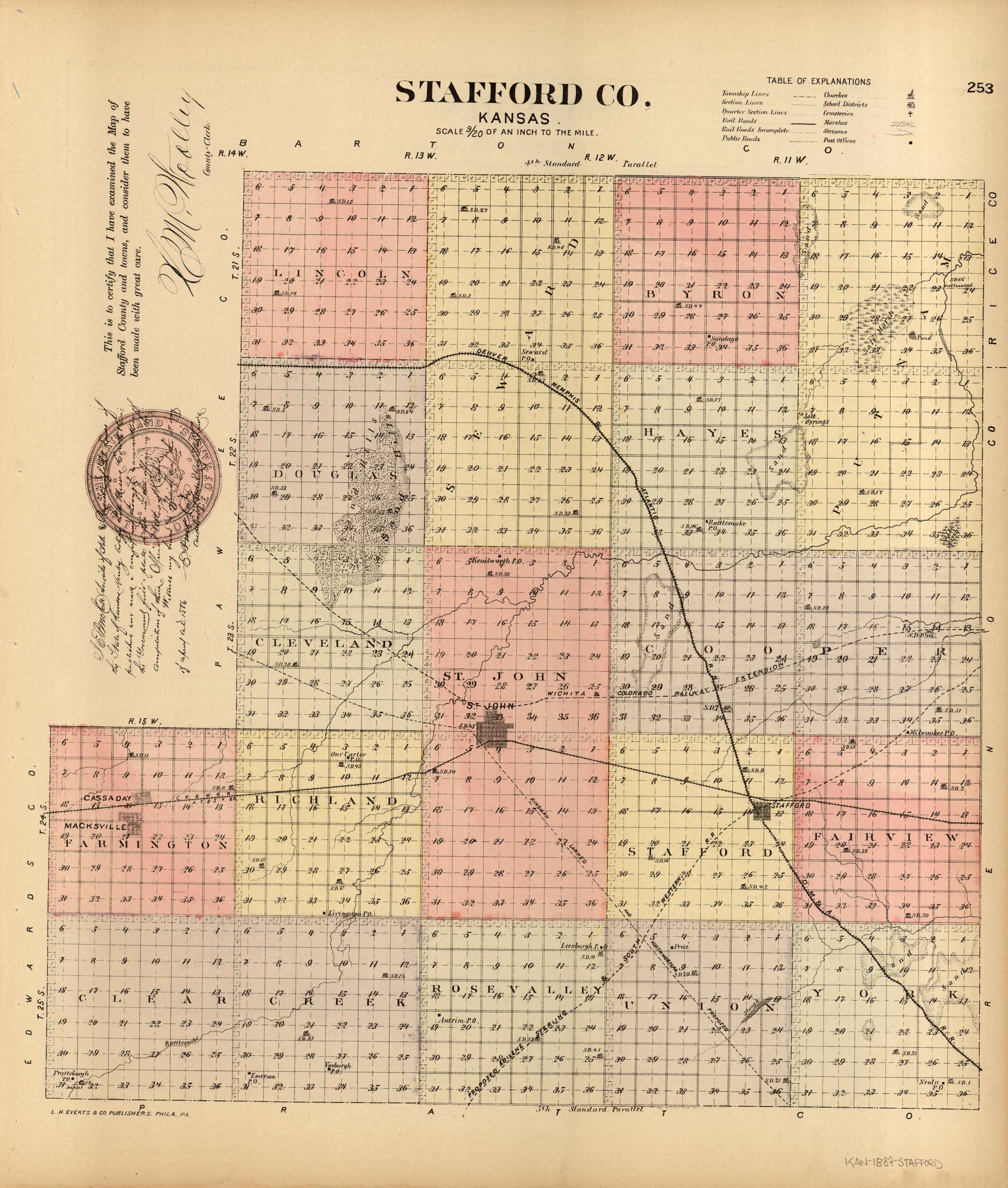 L.H. Evert's 1887 Map of Stafford County, Kansas Art Source International