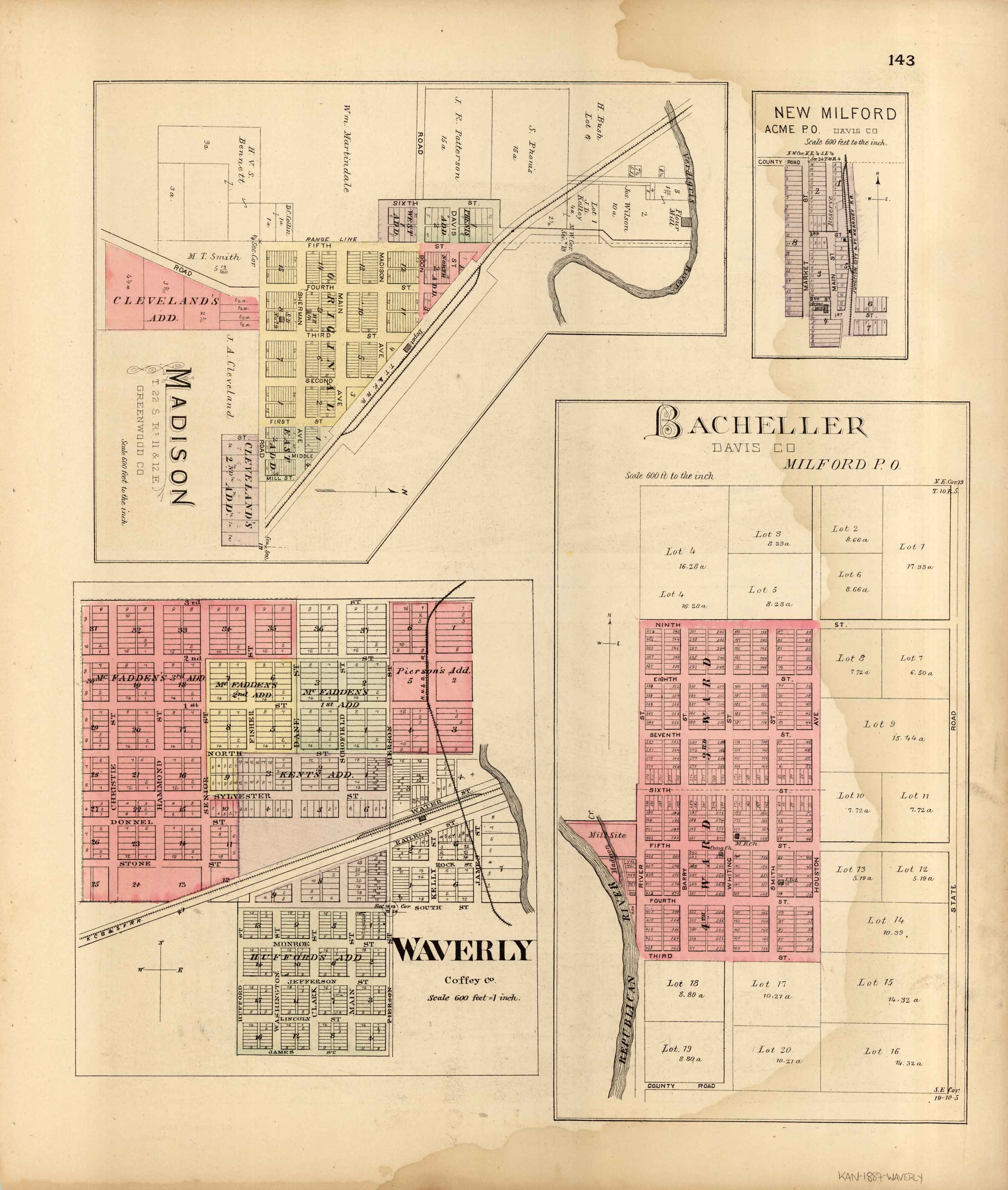 L.H. Evert's 1887 Map of Madison, Bacheller, New Milford, and Waverly