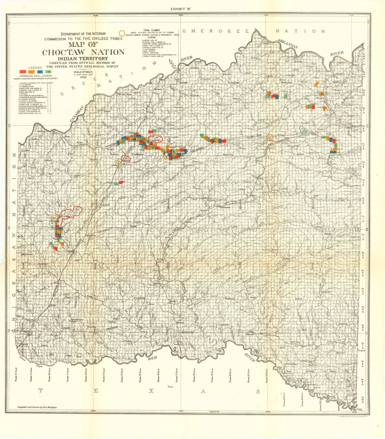 Map Of Choctaw Nation Indian Territory Compiled From Us Geological Survey 1900 Art Source 3218