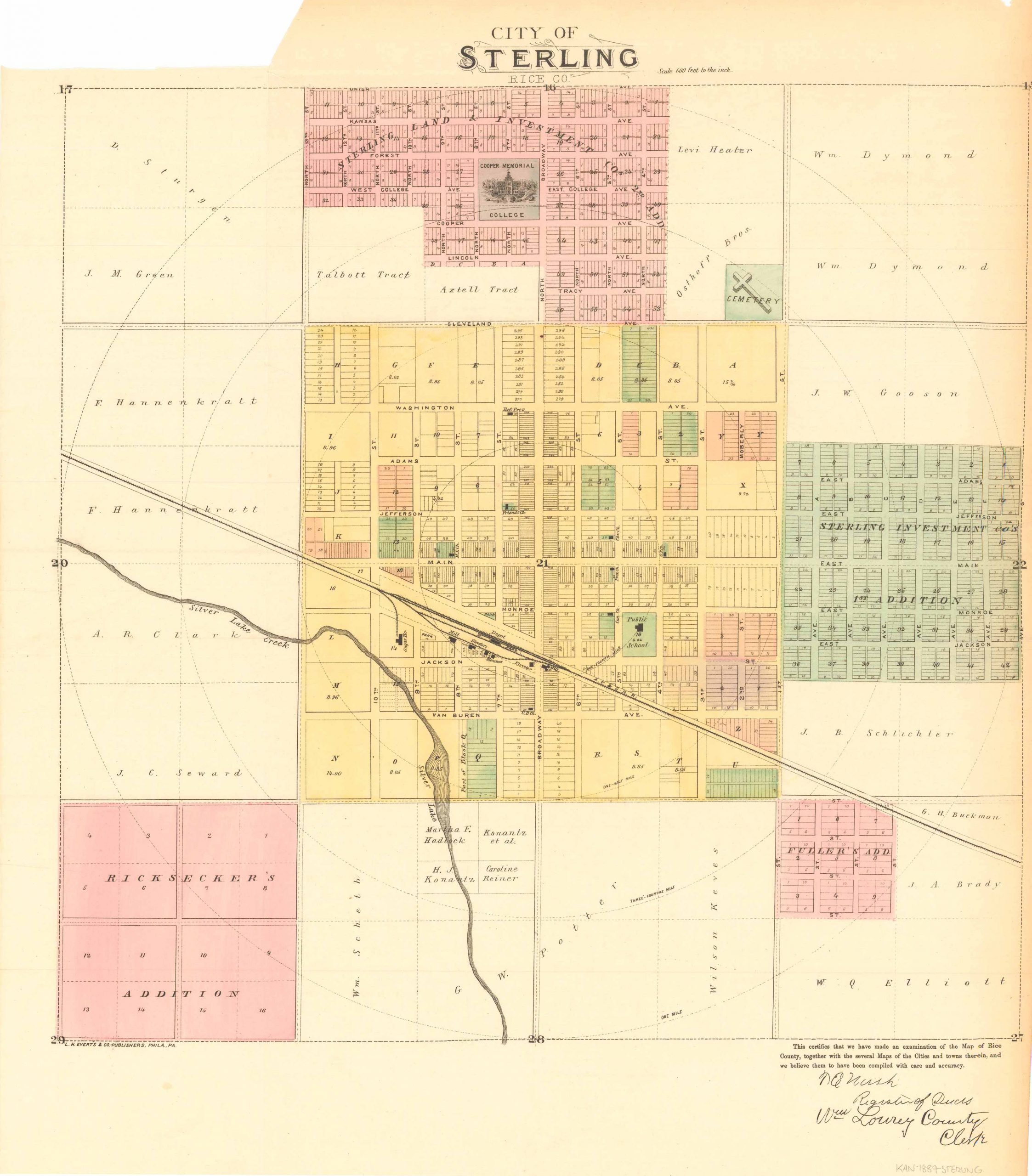 L.H. Evert's 1887 Map of Sterling, Kansas - Art Source International