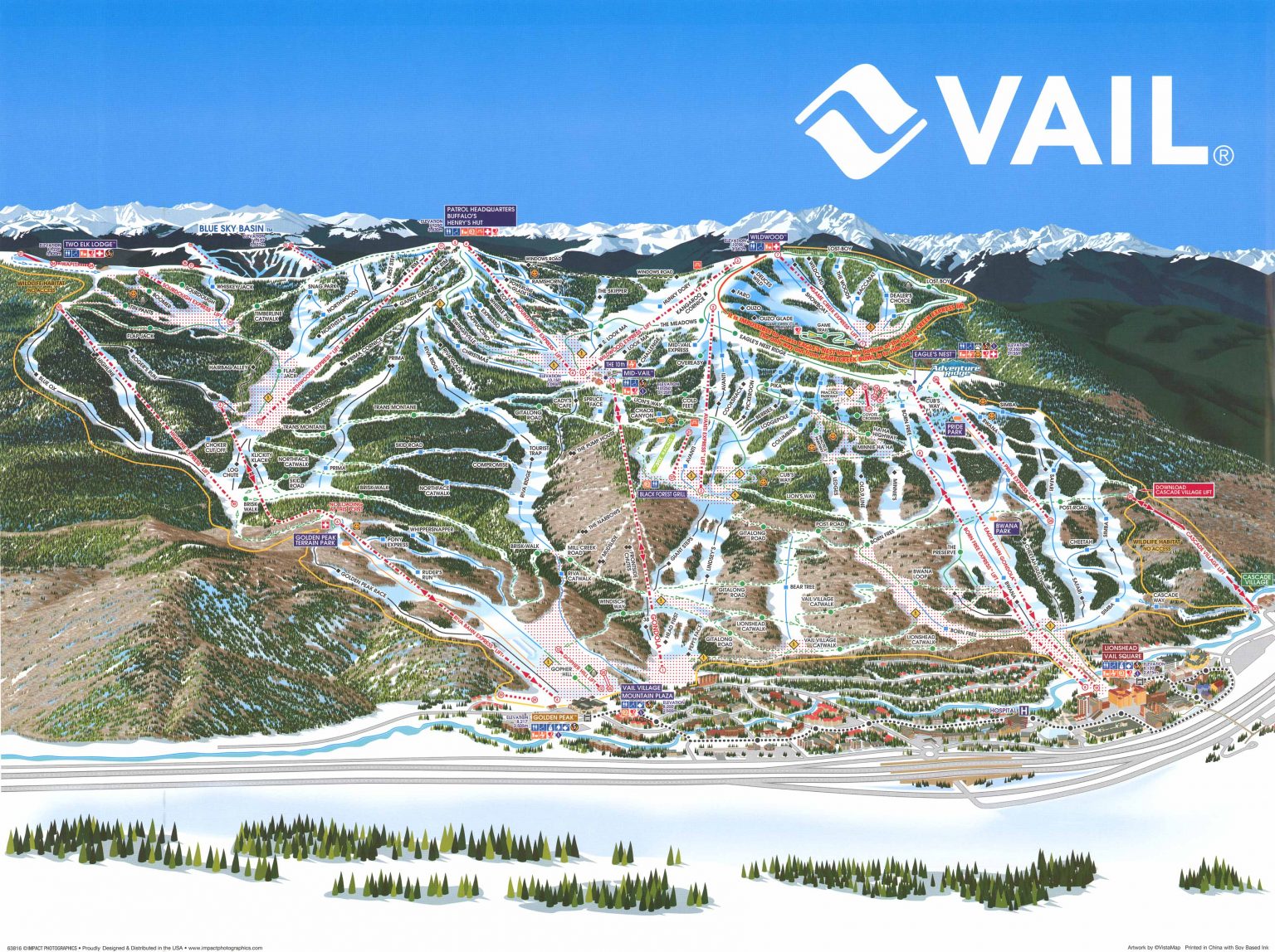 Vail Resort Ski Trail Map Ski Poster Art Source International