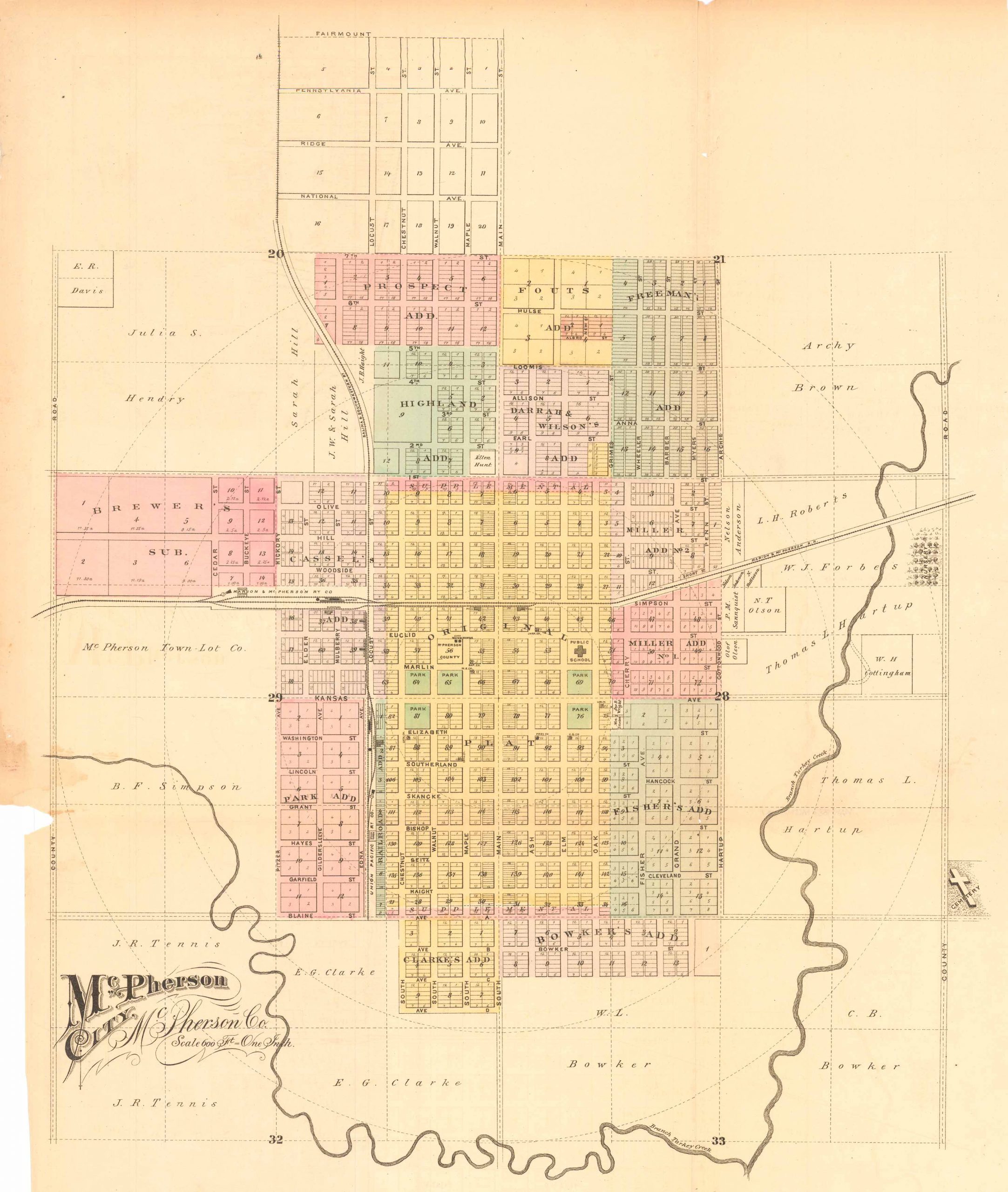 L.H. Evert's 1887 Map of McPherson City, Kansas - Art Source International