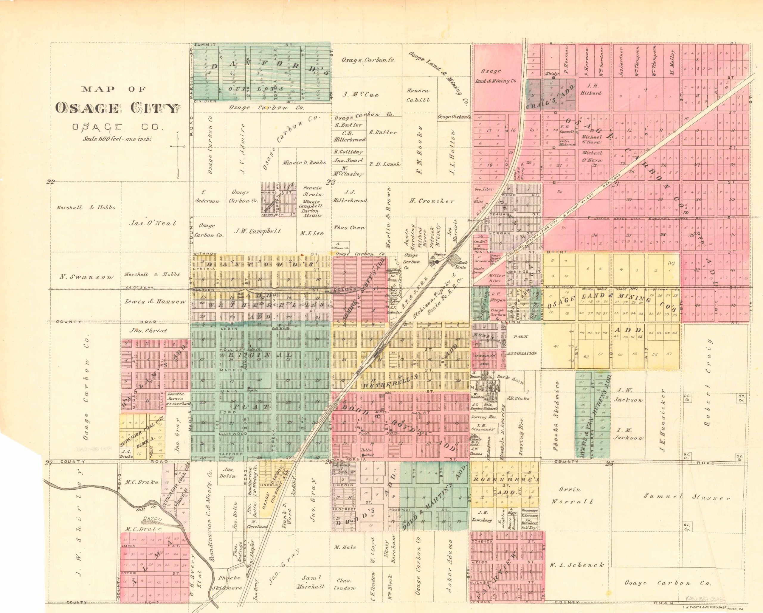 L.H. Evert's 1887 Map of Osage City, Kansas Art Source International