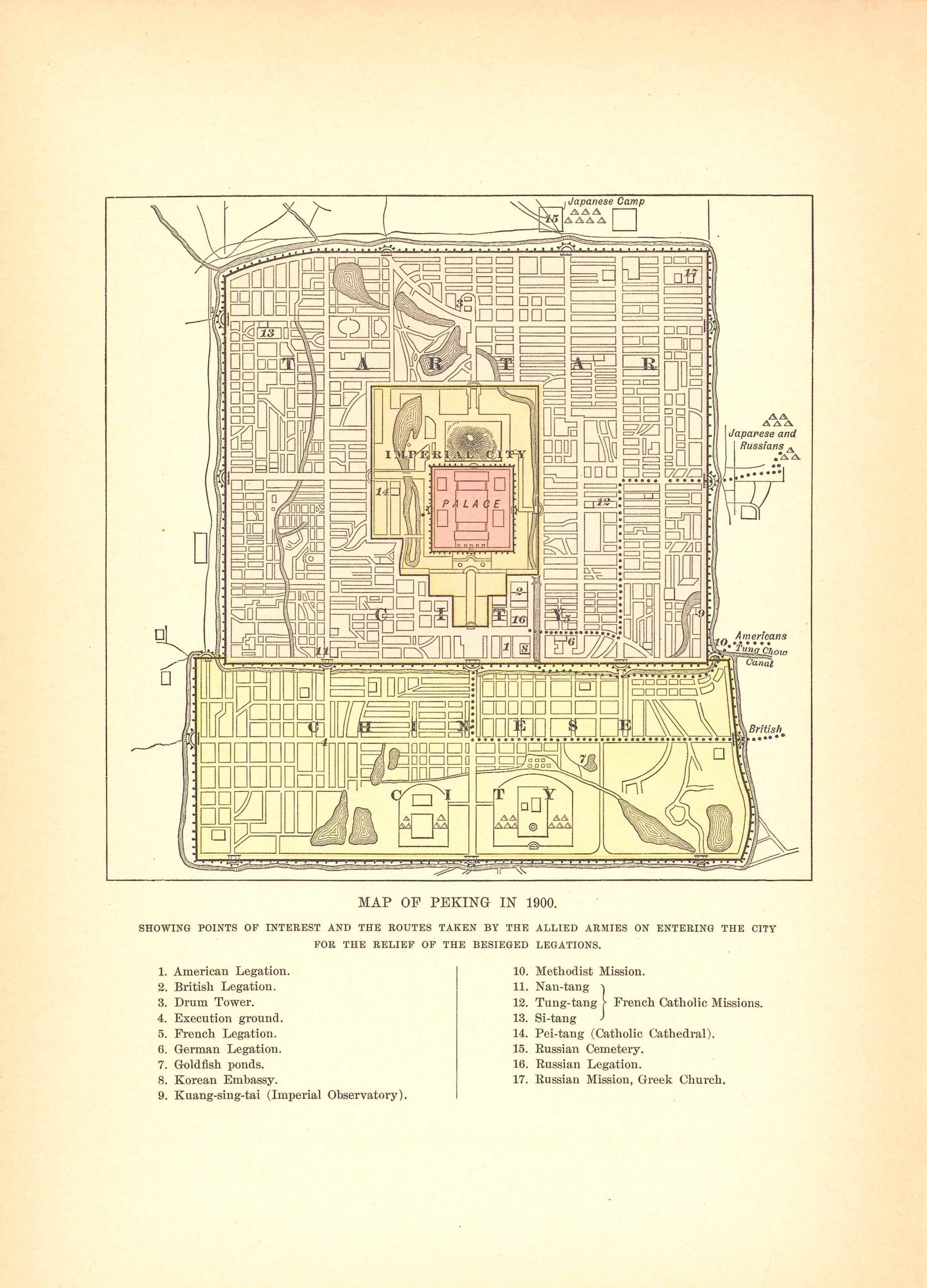 Map Of Peking In 1900 Showing Routes Of Interest And Routes Taken By   JOC 1896 US PEKING Scaled 