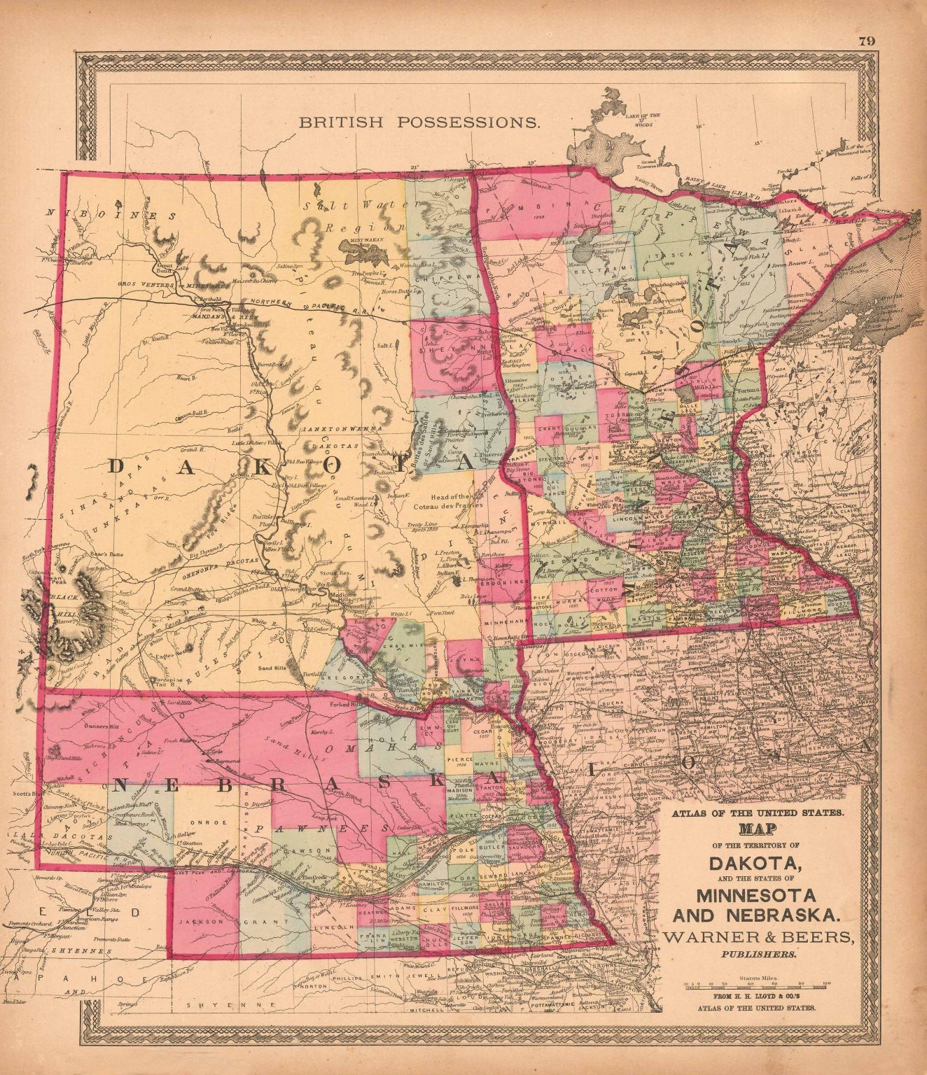 Map of the Territory of Dakota and the States of Minnesota and Nebraska