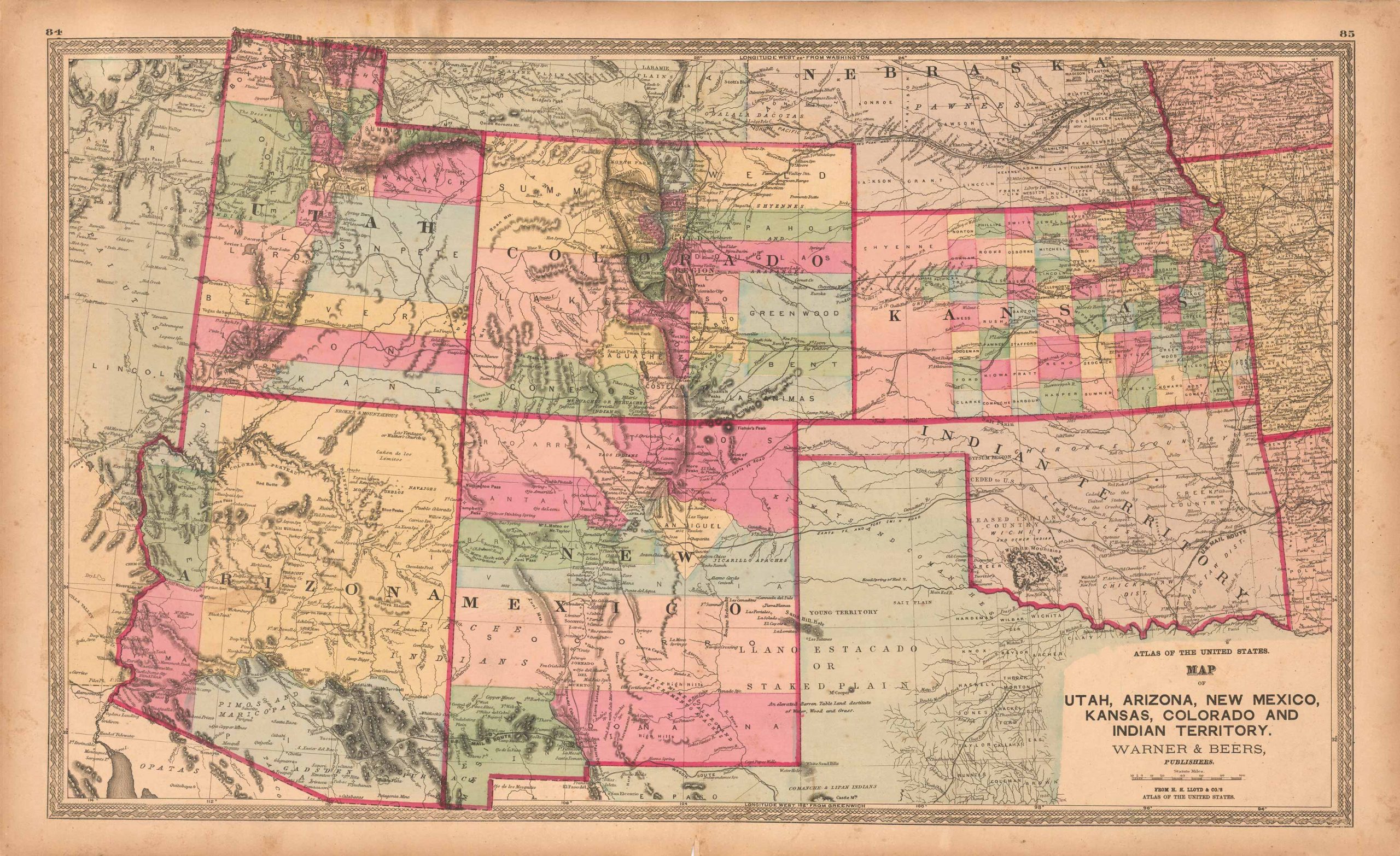 Map Of Utah Arizona New Mexico Kansas Colorado And Indian Territory Art Source International 9307