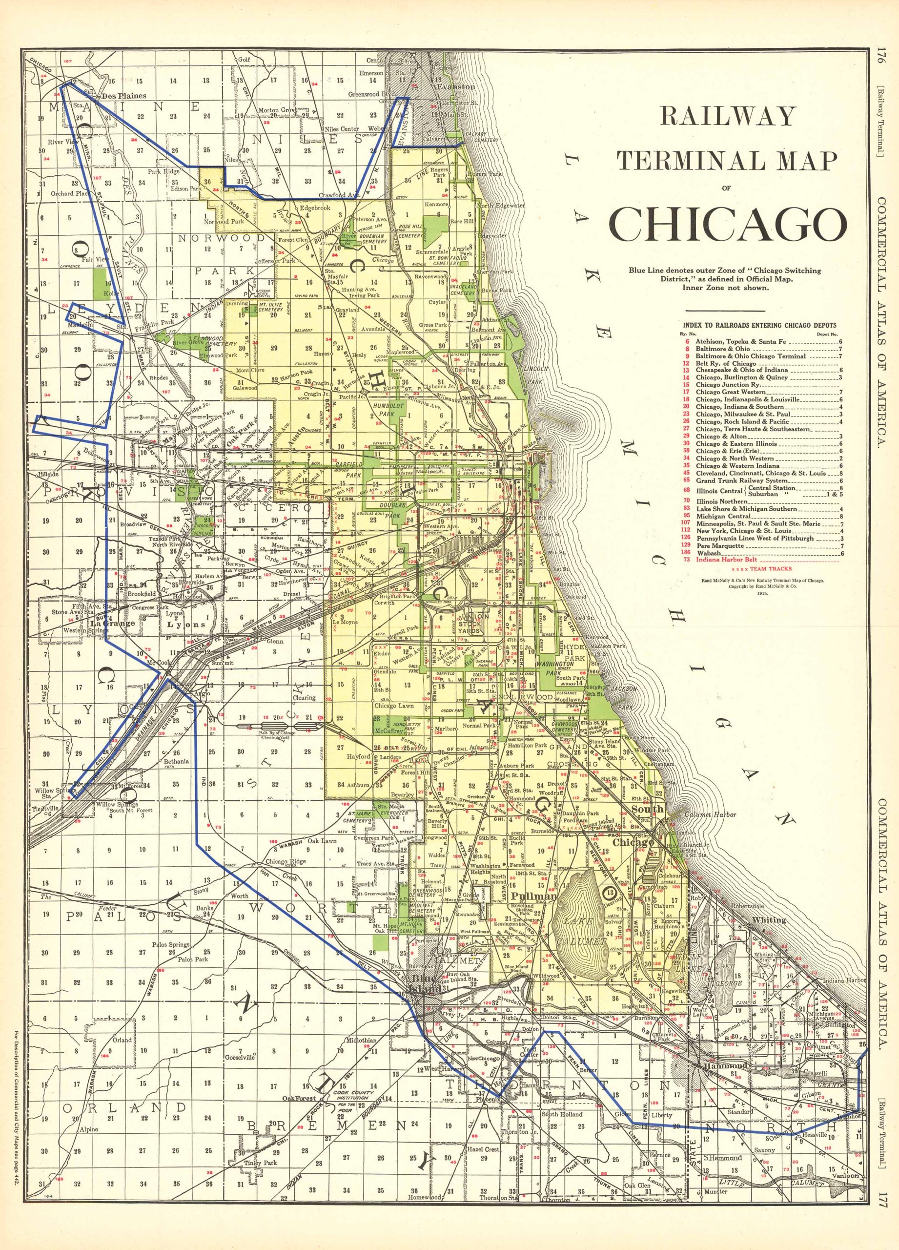 McNally's 1915 Map of Railway Terminal Map of Chicago - Art Source ...