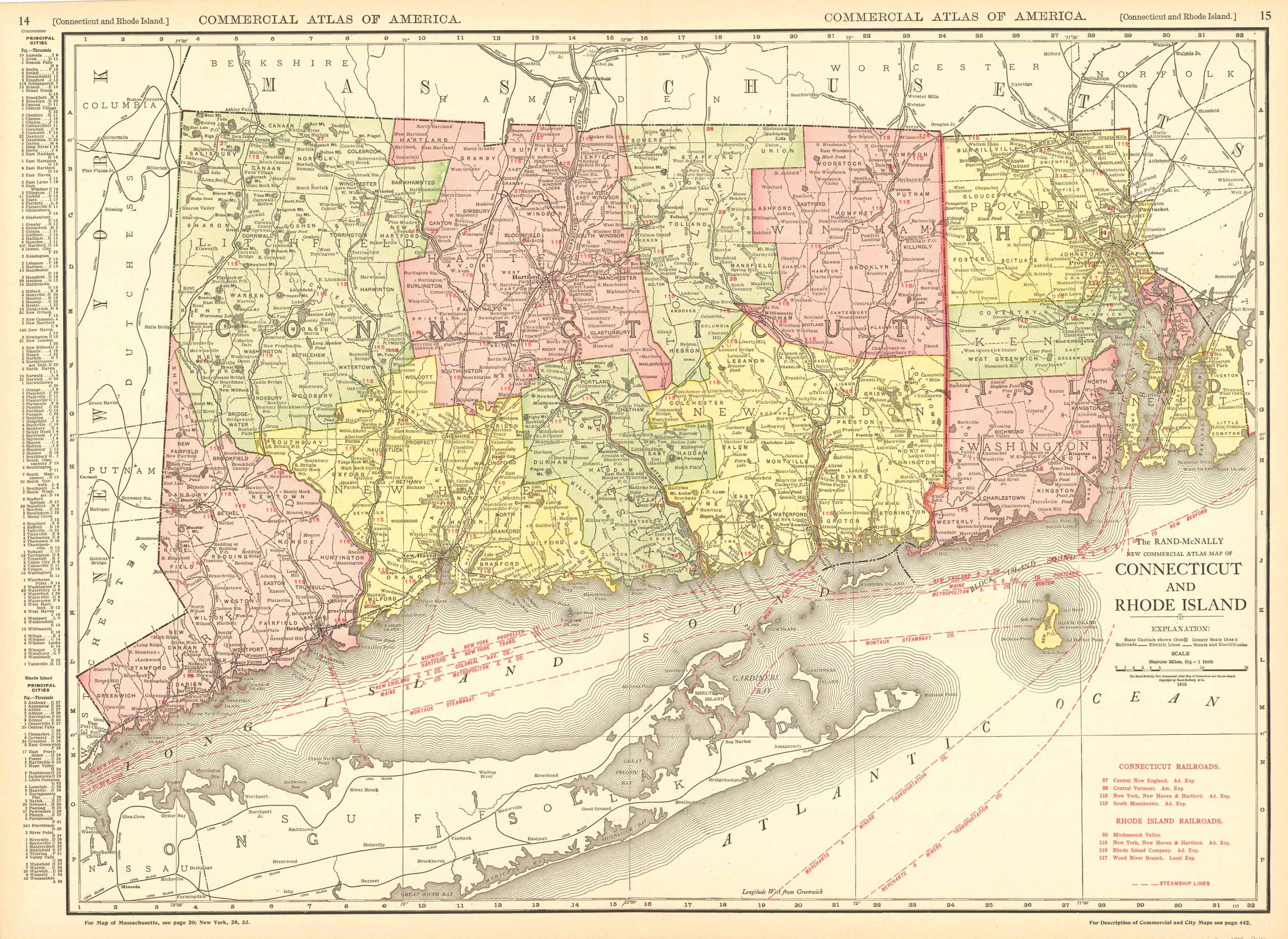 McNally's 1915 Map of Connecticut and Rhode Island - Art Source ...