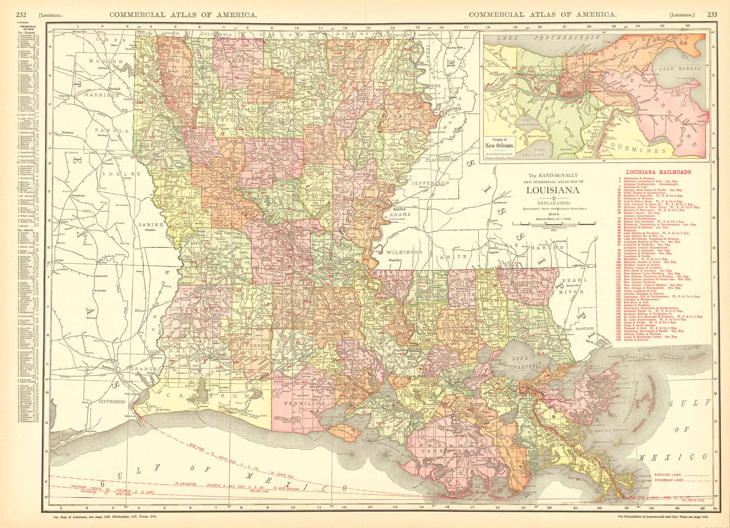 McNally's 1915 Map of Louisiana - Art Source International