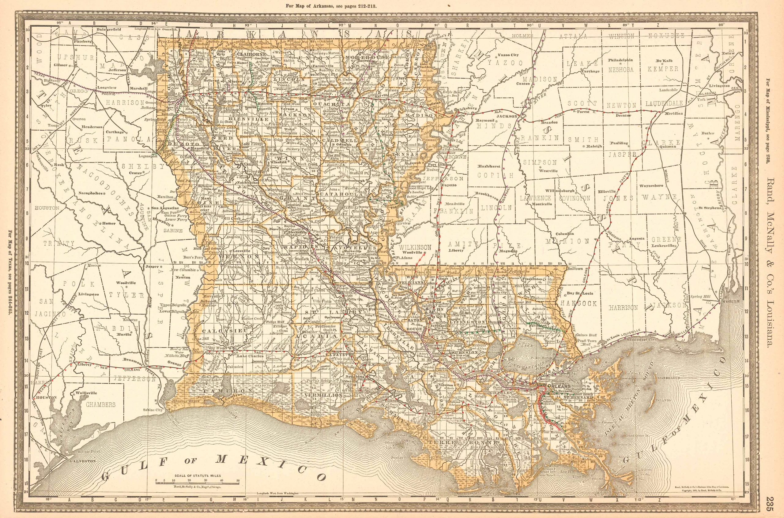 McNally's 1891 Map of Louisiana - Art Source International