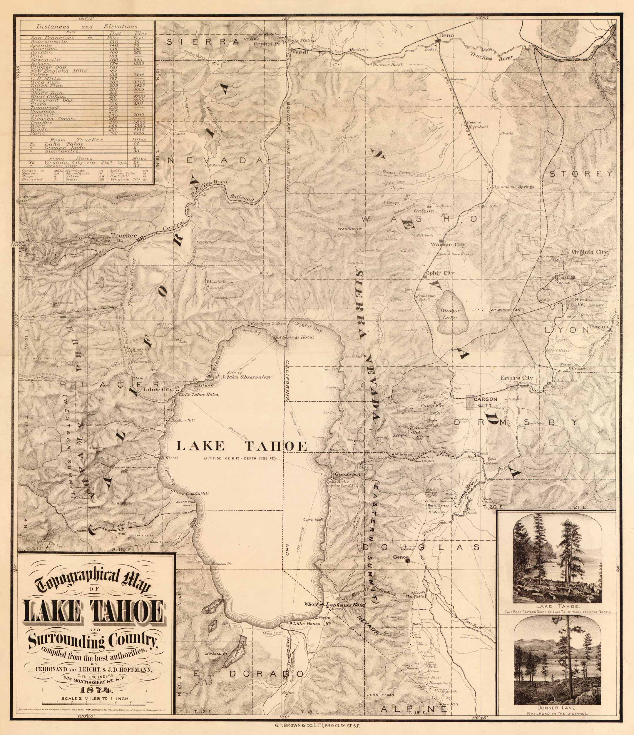 Leicht Hoffman S 1874 Topographical Map Of Lake Tahoe Art Source   ASIR 731 FOR WEB 1 