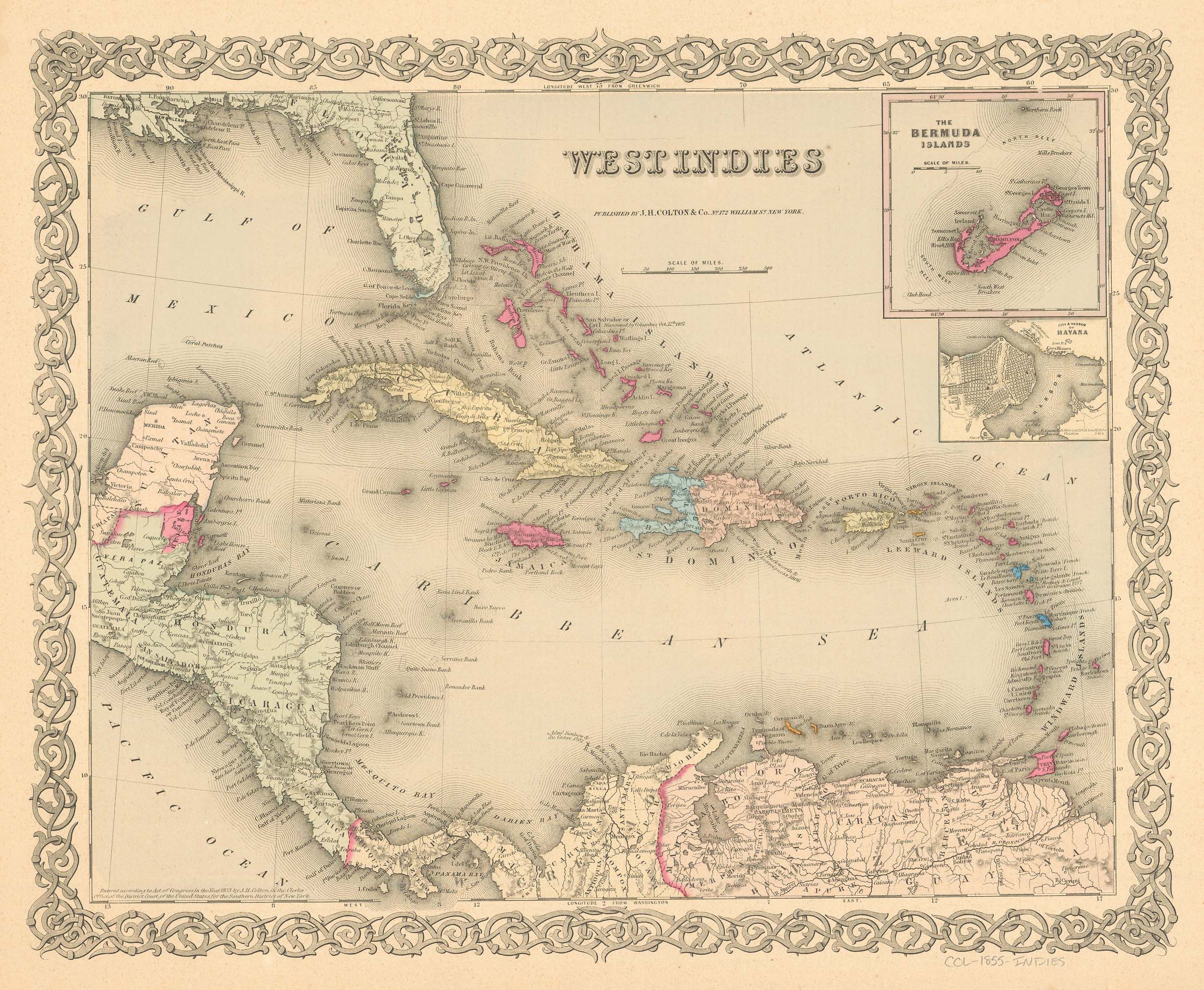 J.H. Colton's 1855 Map of the West Indies - Art Source International