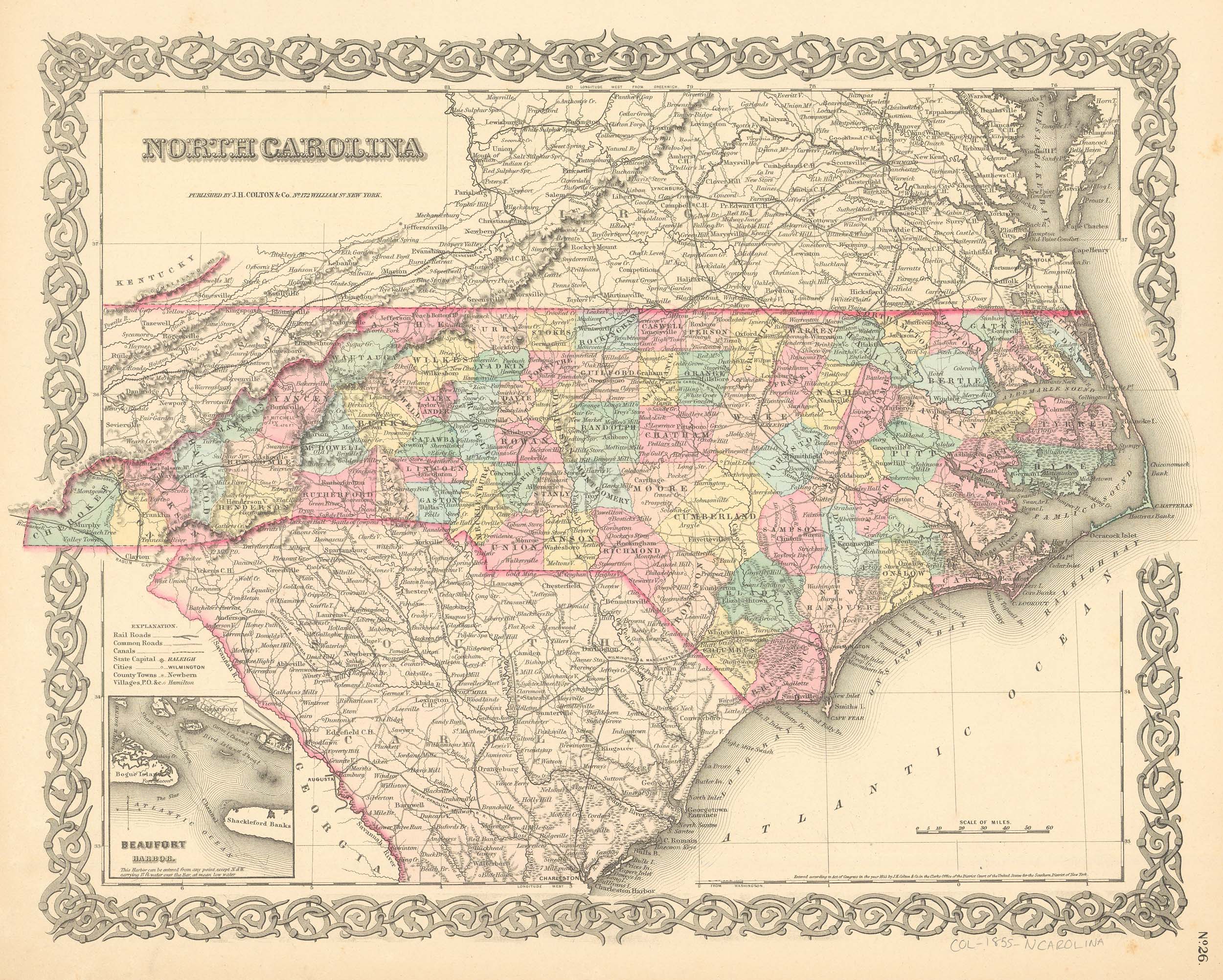 J.H. Colton's 1855 Map of North Carolina Art Source International