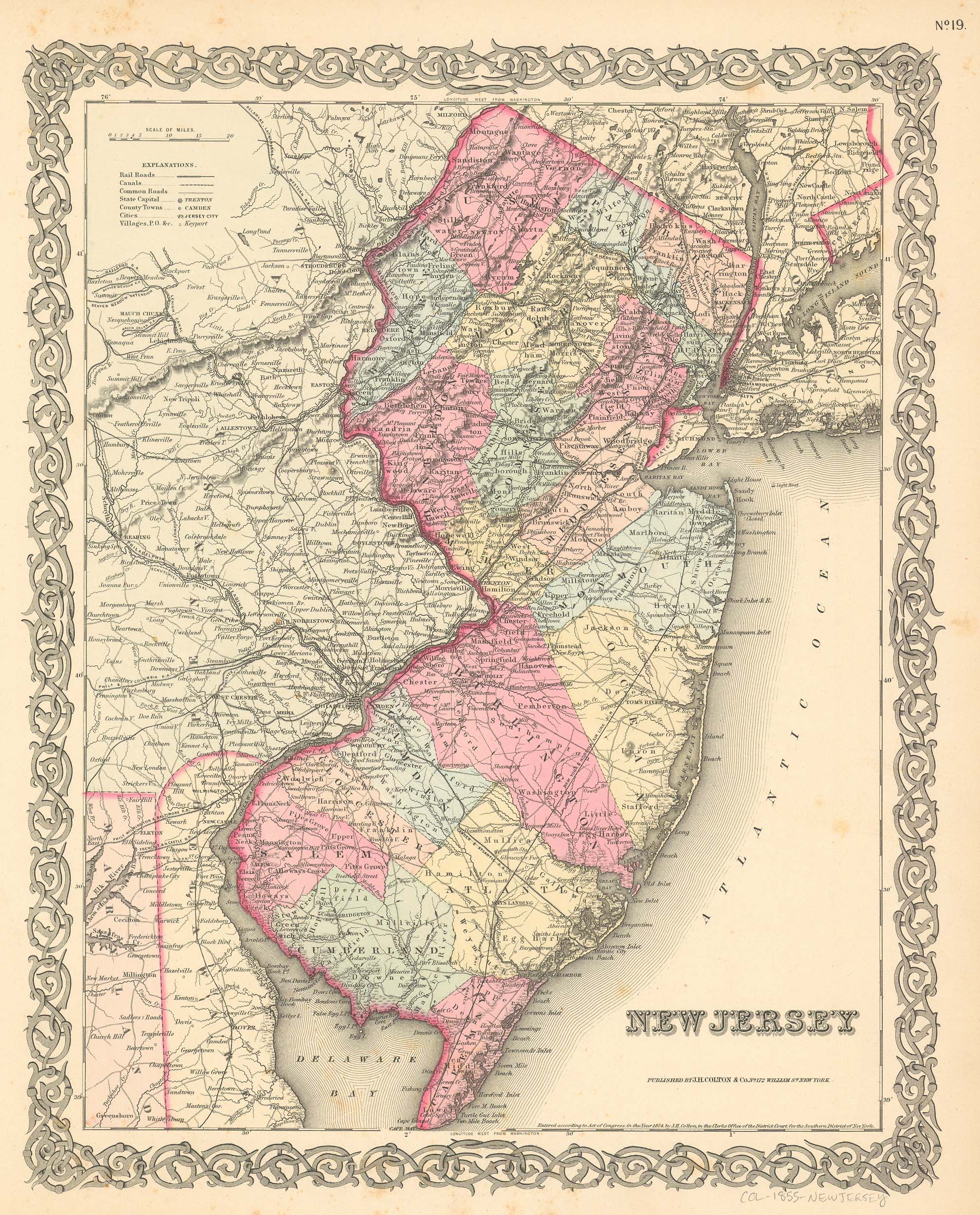 J.H. Colton's 1855 Map of New Jersey - Art Source International