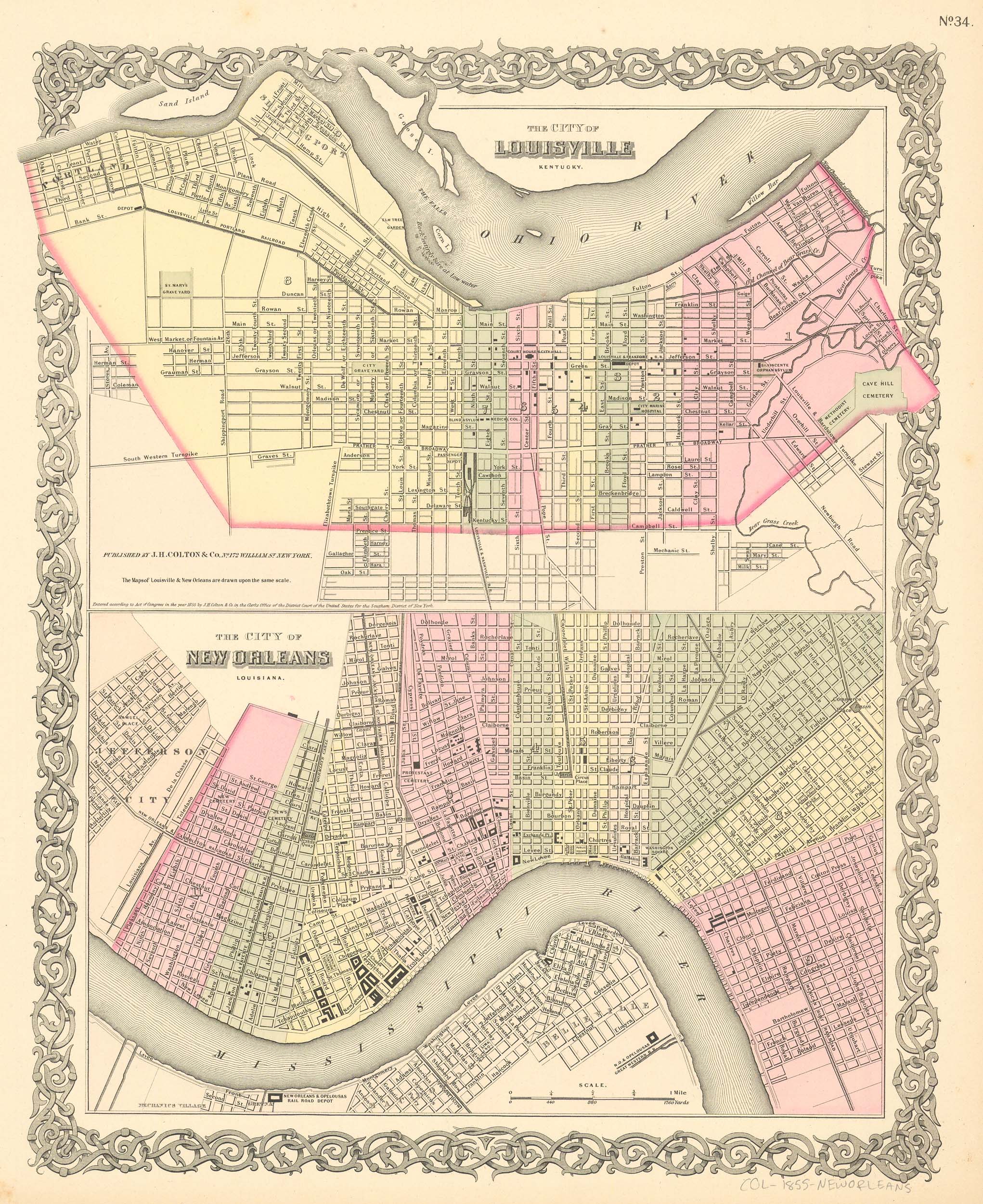 Antique Map of Louisville and New Orleans 1855 iPhone Case by