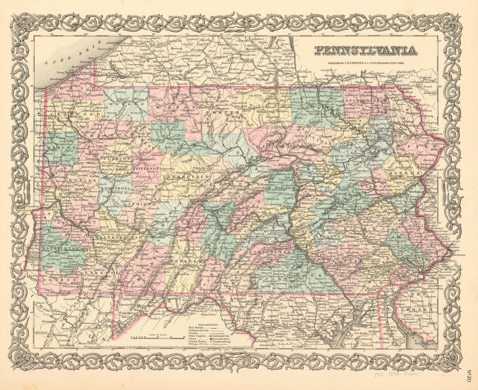 Jh Coltons 1855 Map Of Pennsylvania Art Source International 5259