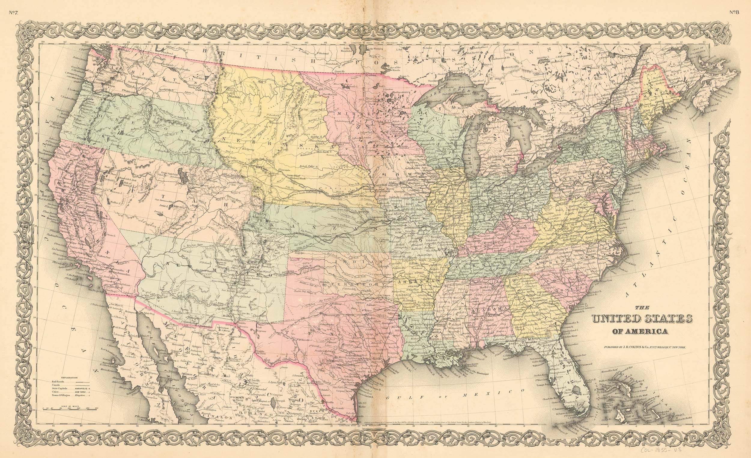 J.H. Colton's 1855 Map of The United States of America - Art Source ...