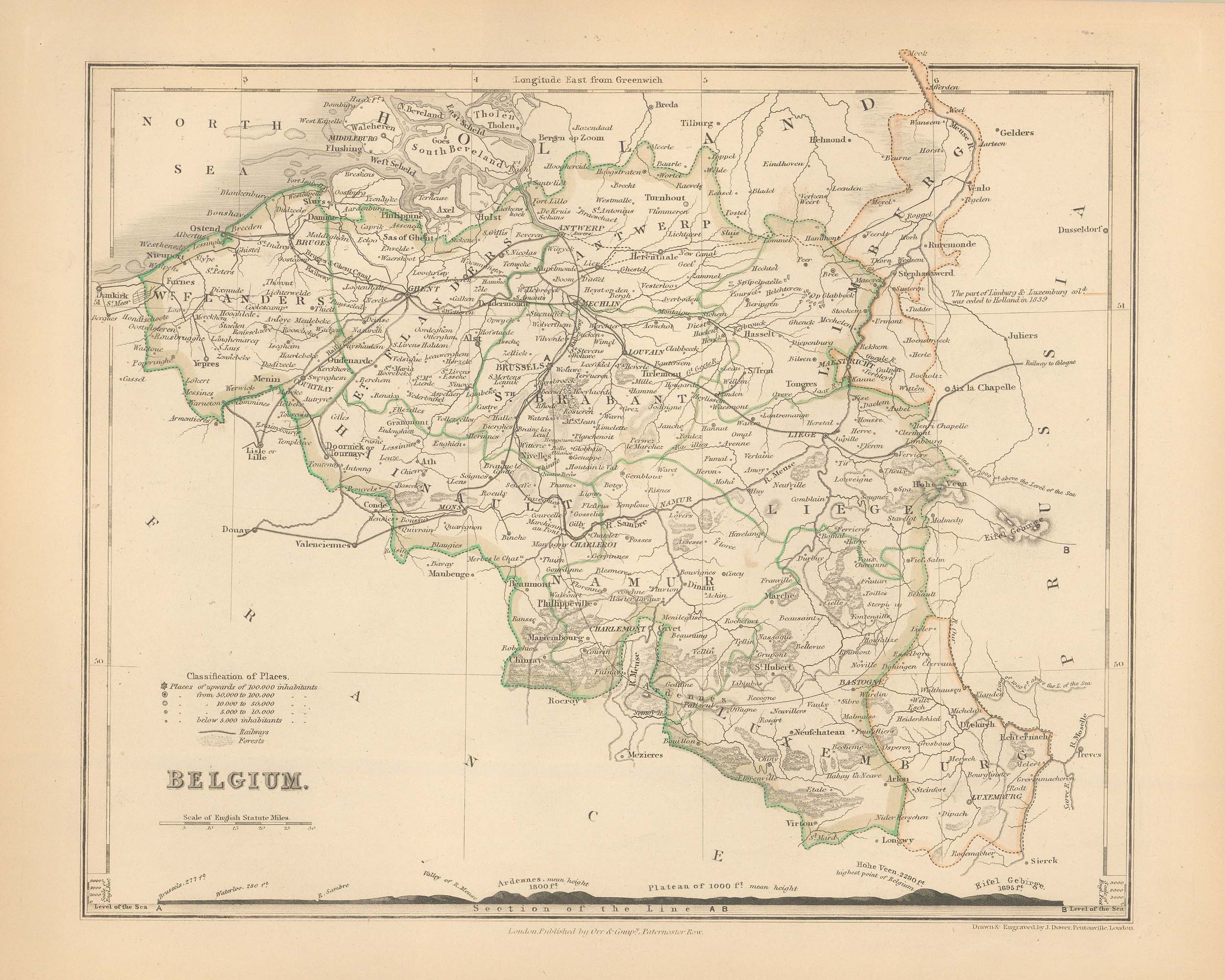 Milner's 1850 Map of Belgium - Art Source International