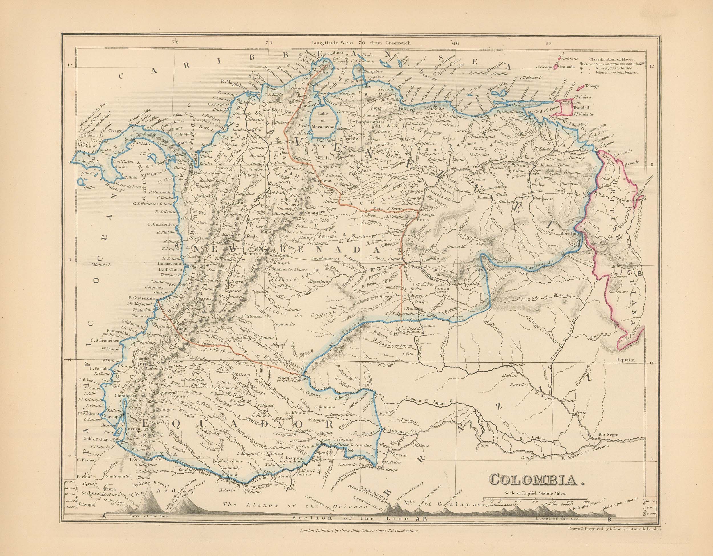 Milner's 1850 Map of Colombia - Art Source International