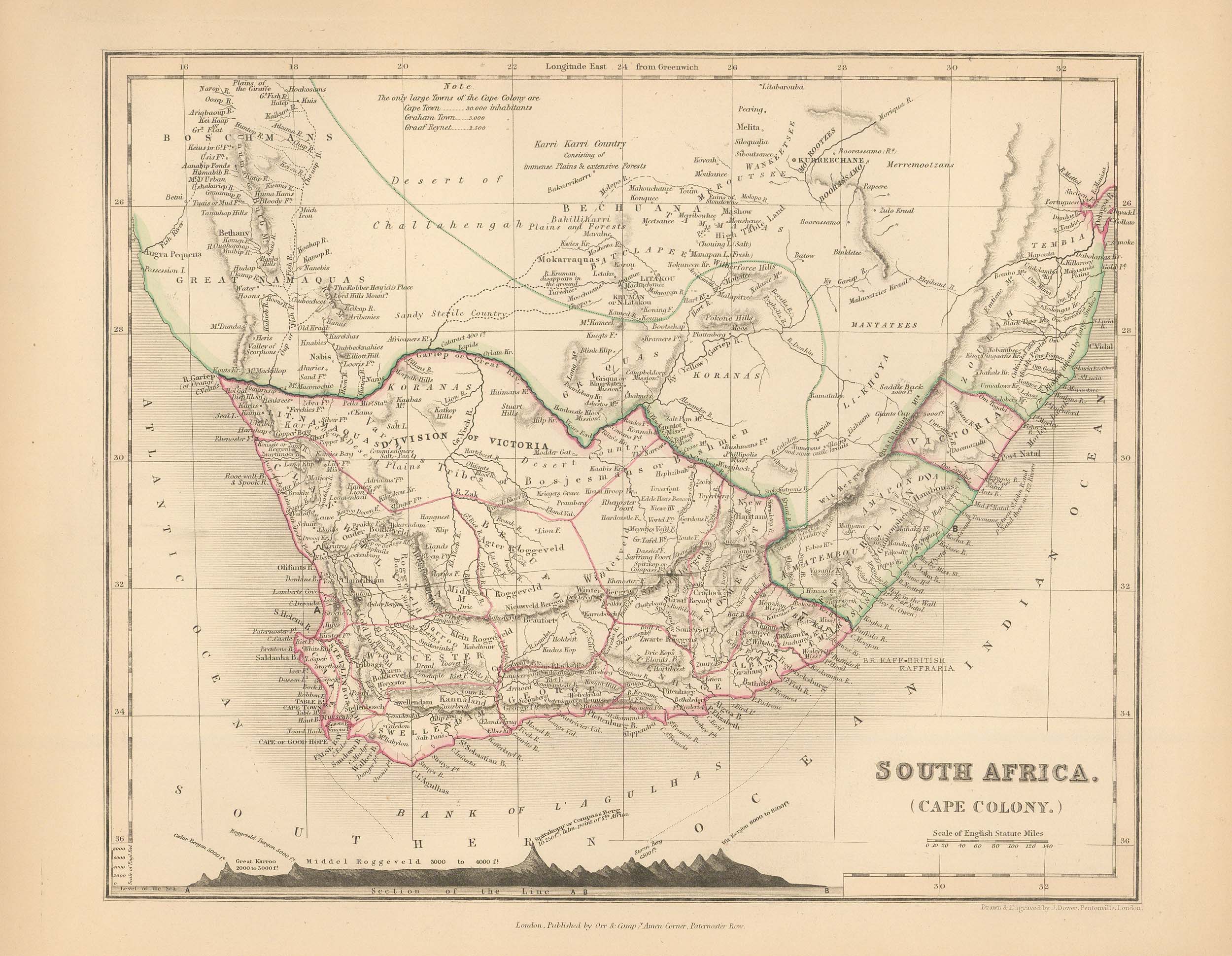 Milner's 1850 Map of South Africa (Cape Colony) - Art Source International