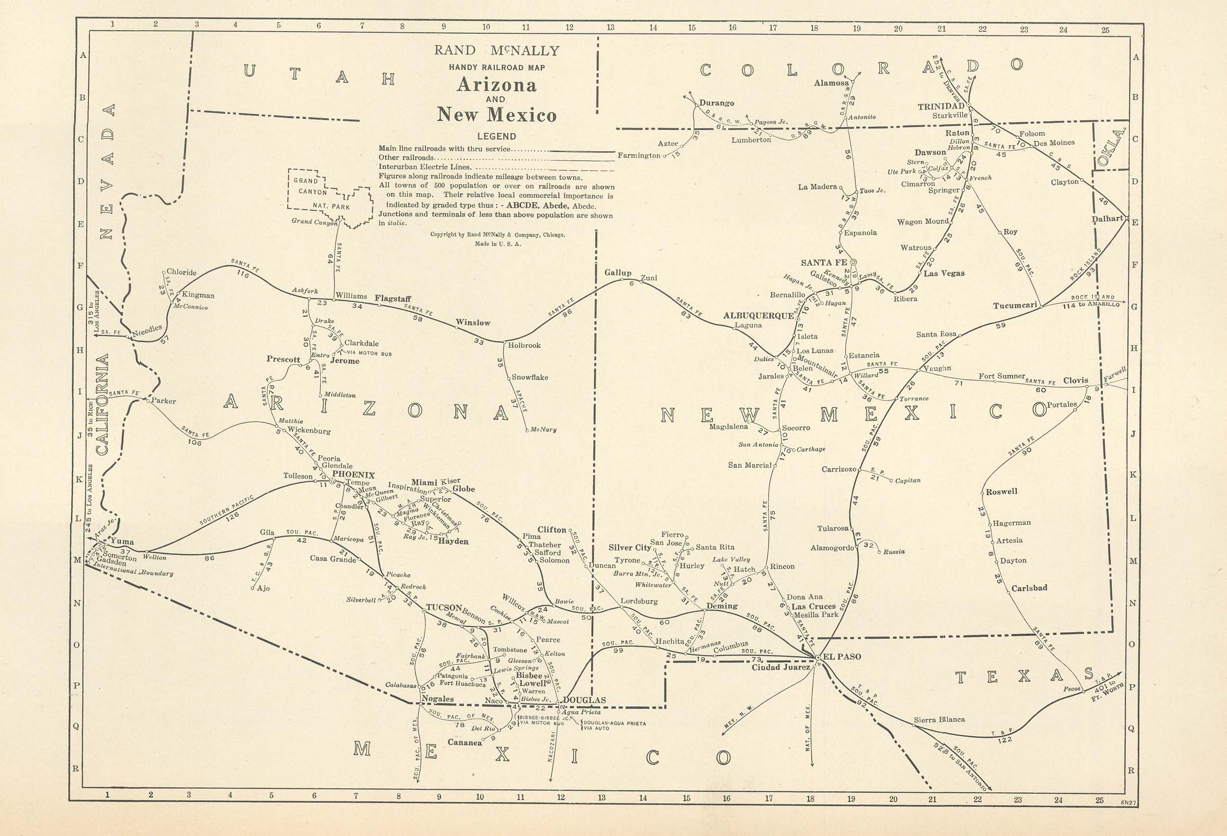 McNally's 1928 Railroad Map of Arizona & New Mexico - Art Source ...