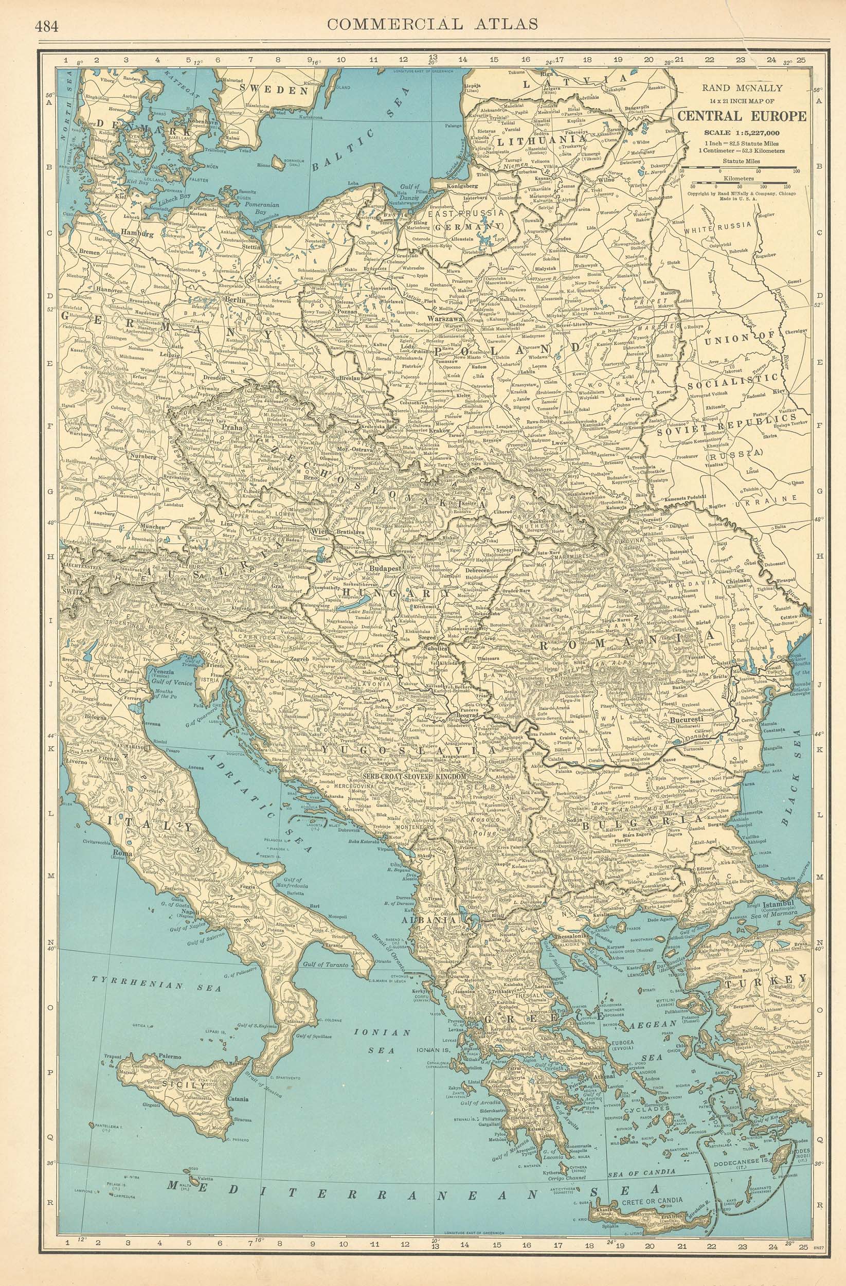 McNally's 1928 Map of Central Europe - Art Source International