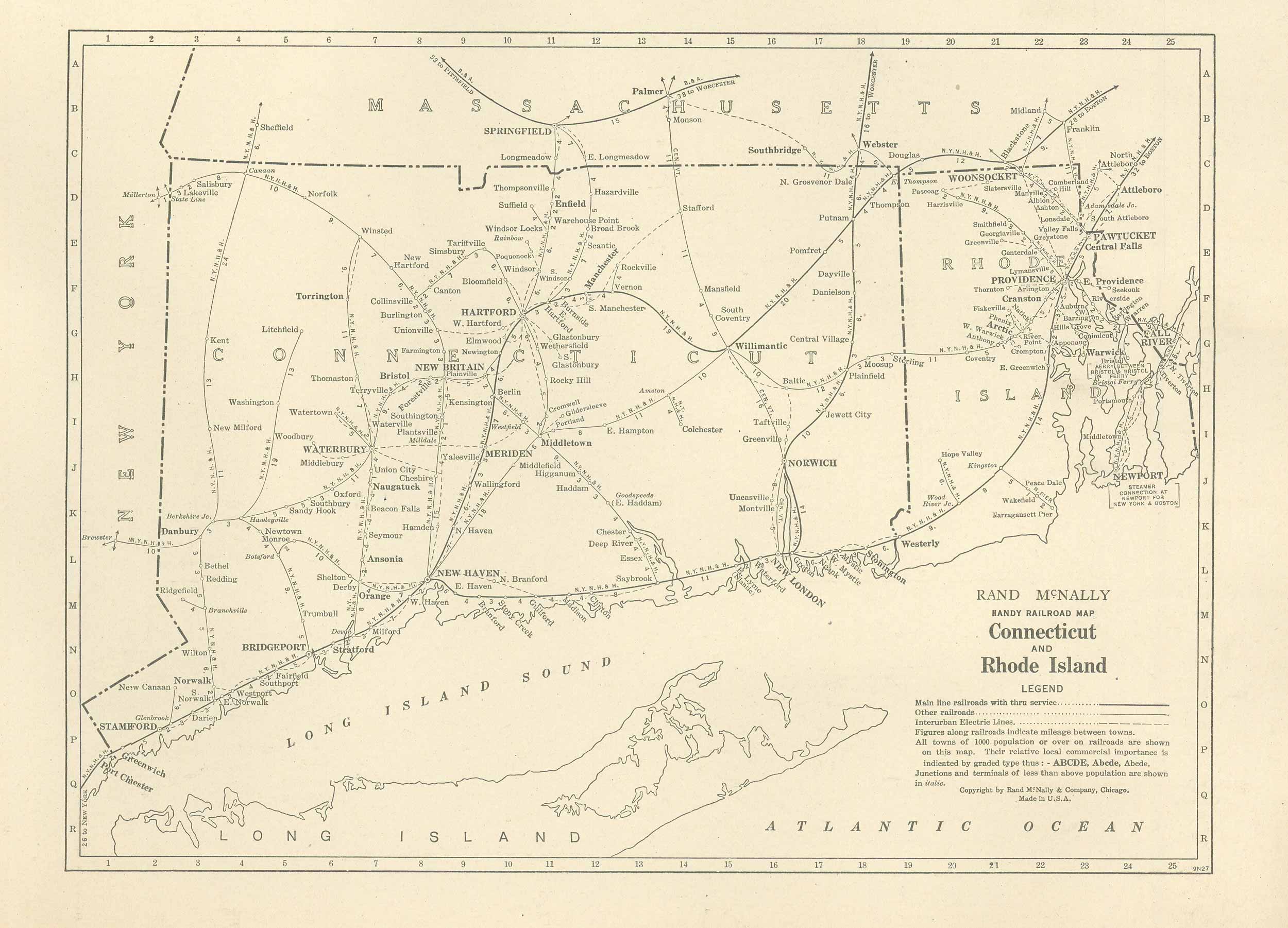 McNally's 1928 Railroad Map of Connecticut and Rhode Island - Art ...