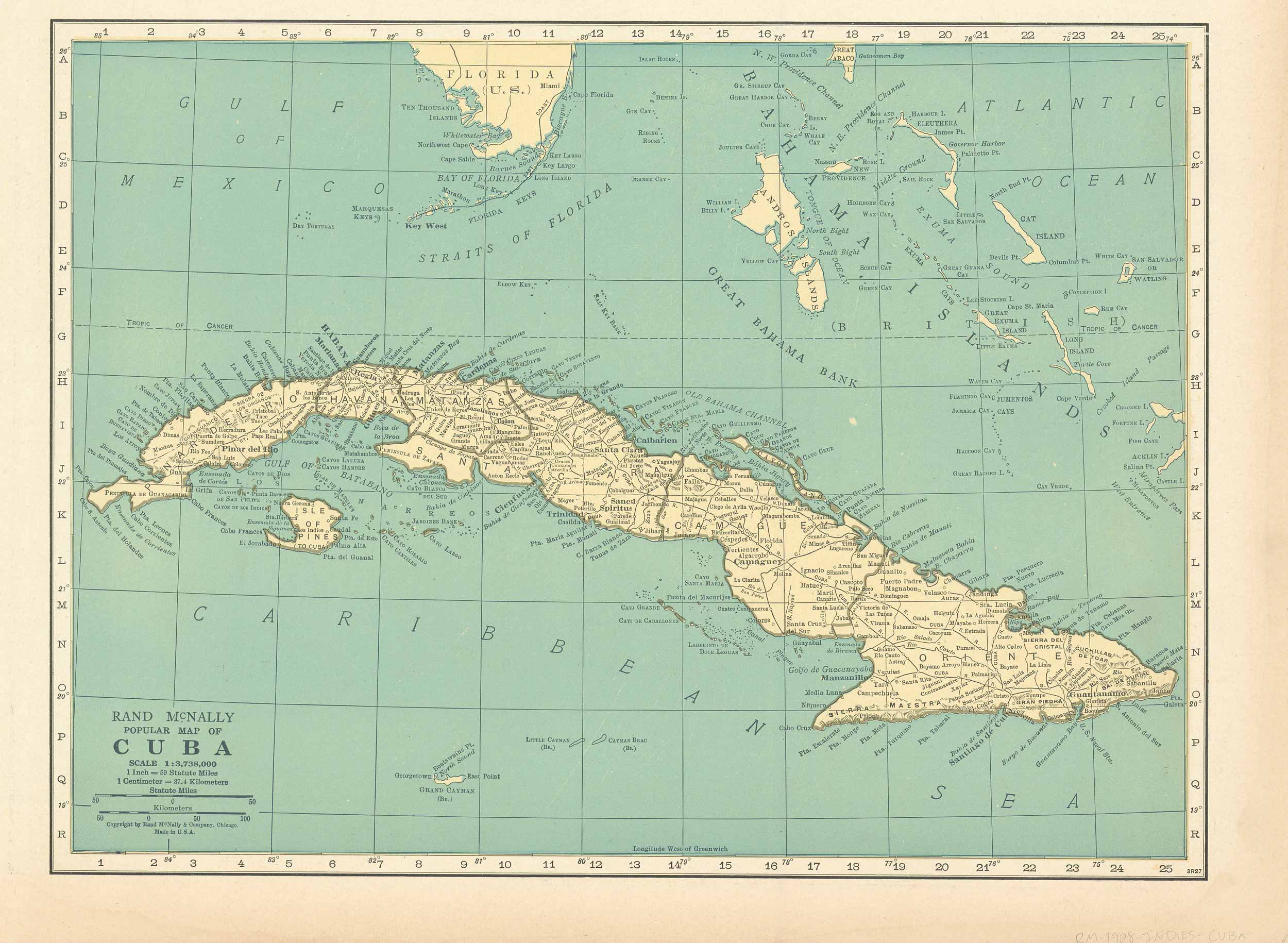 Mcnally's 1928 Map Of Cuba - Art Source International