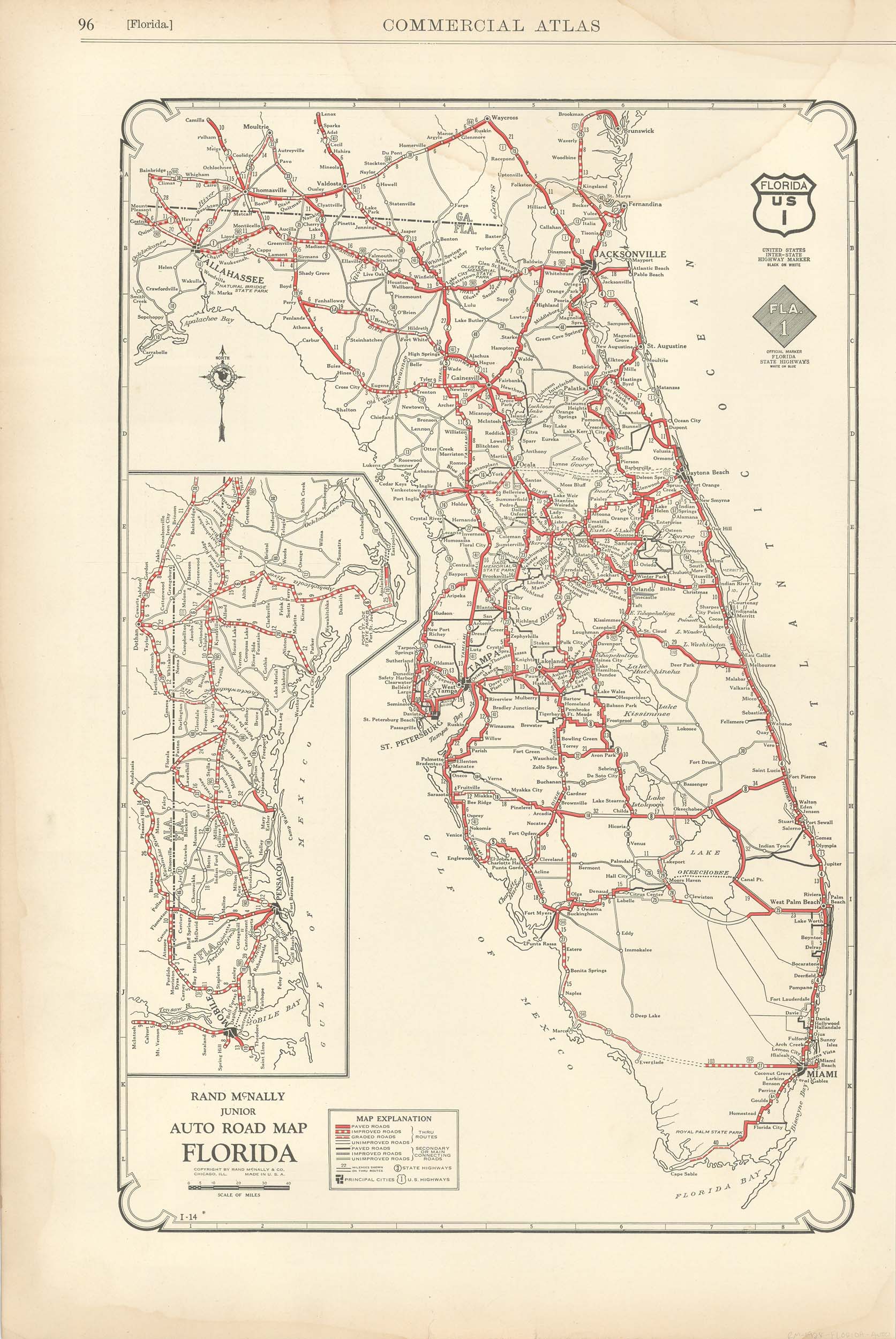 McNally's 1928 Auto Road Map of Florida - Art Source International