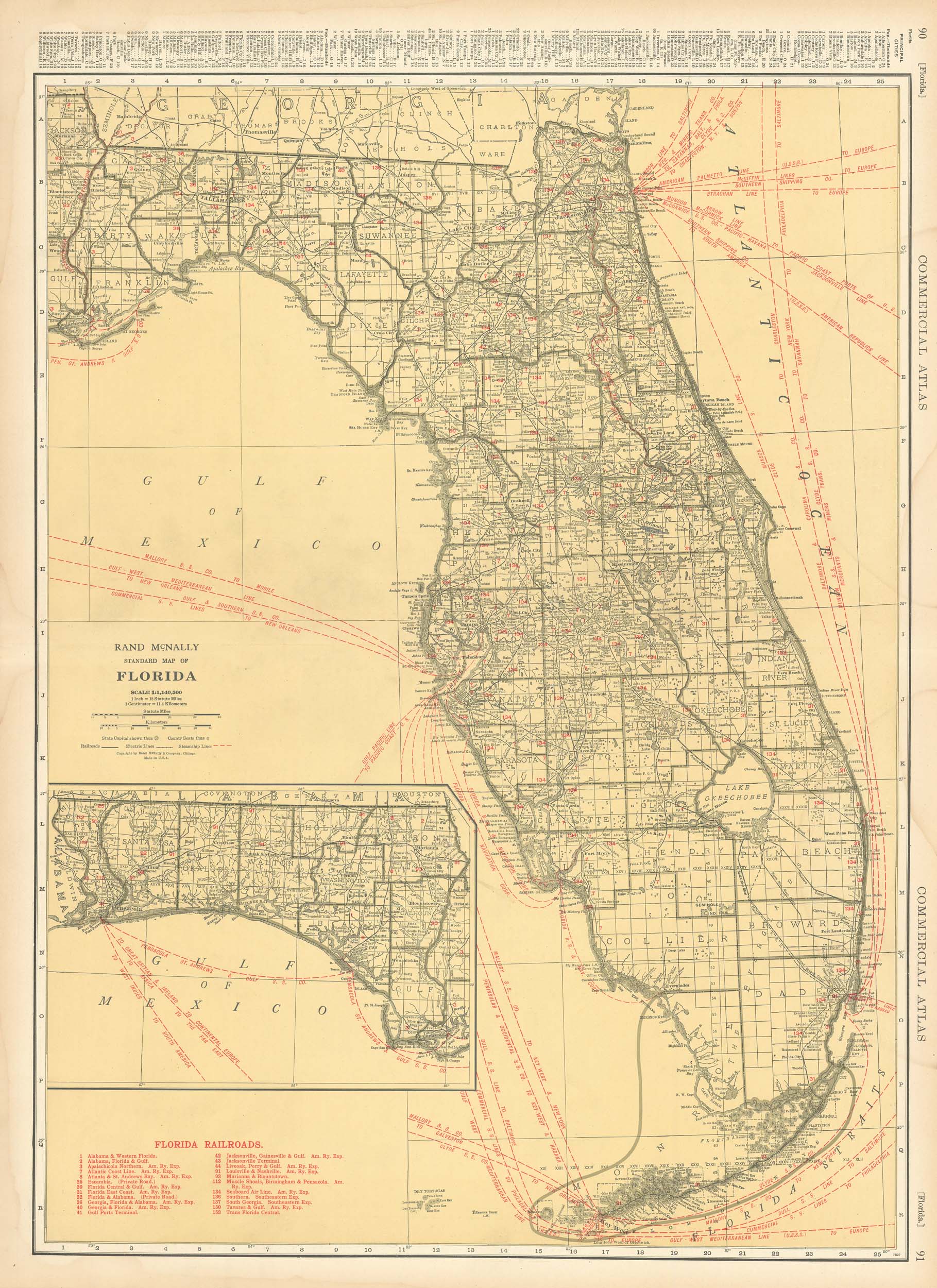 McNally's 1928 Map of Florida - Art Source International