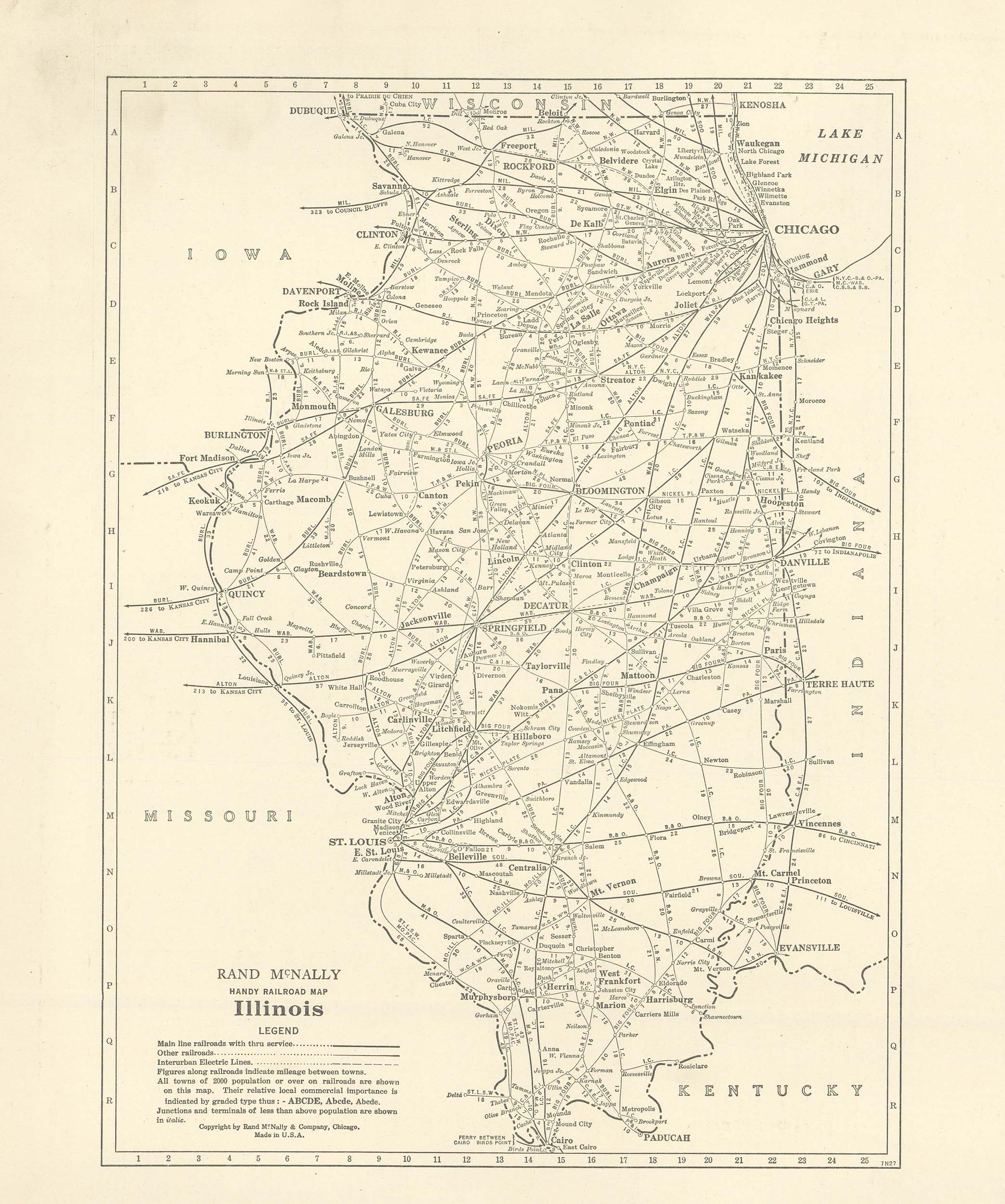 McNally's 1928 Railroad Map of Illinois - Art Source International