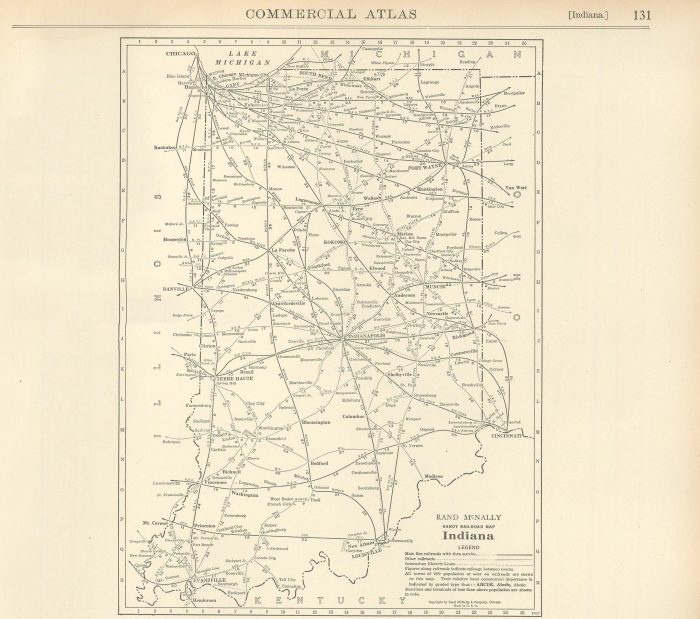 McNally's 1928 Railroad Map of Indiana - Art Source International