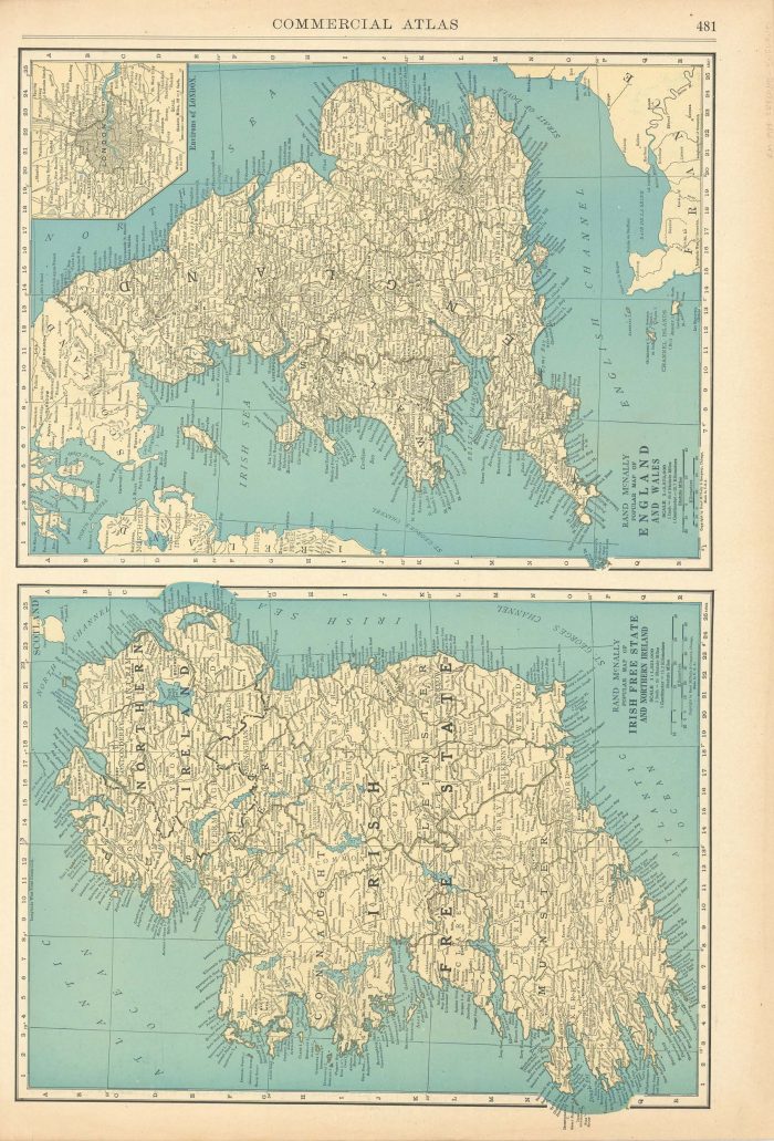 McNally's 1928 Map Of The Irish Free State, Northern Ireland, England ...