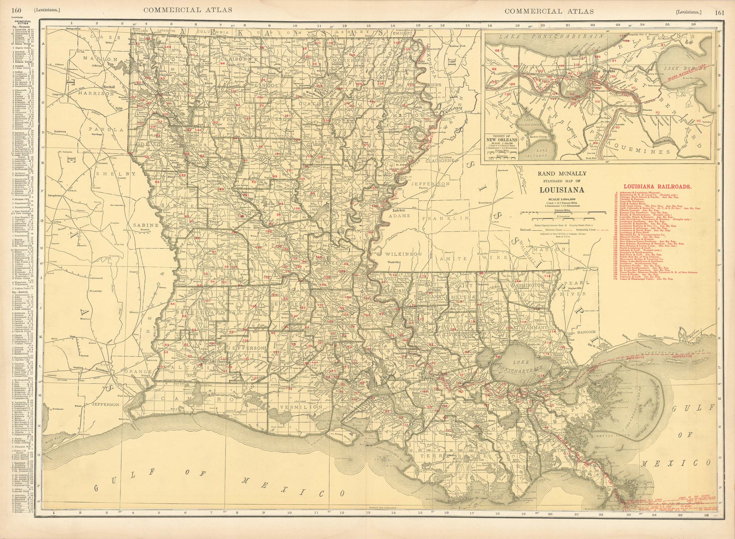 1928 ORIGINAL VINTAGE MAP OF LOUISIANA